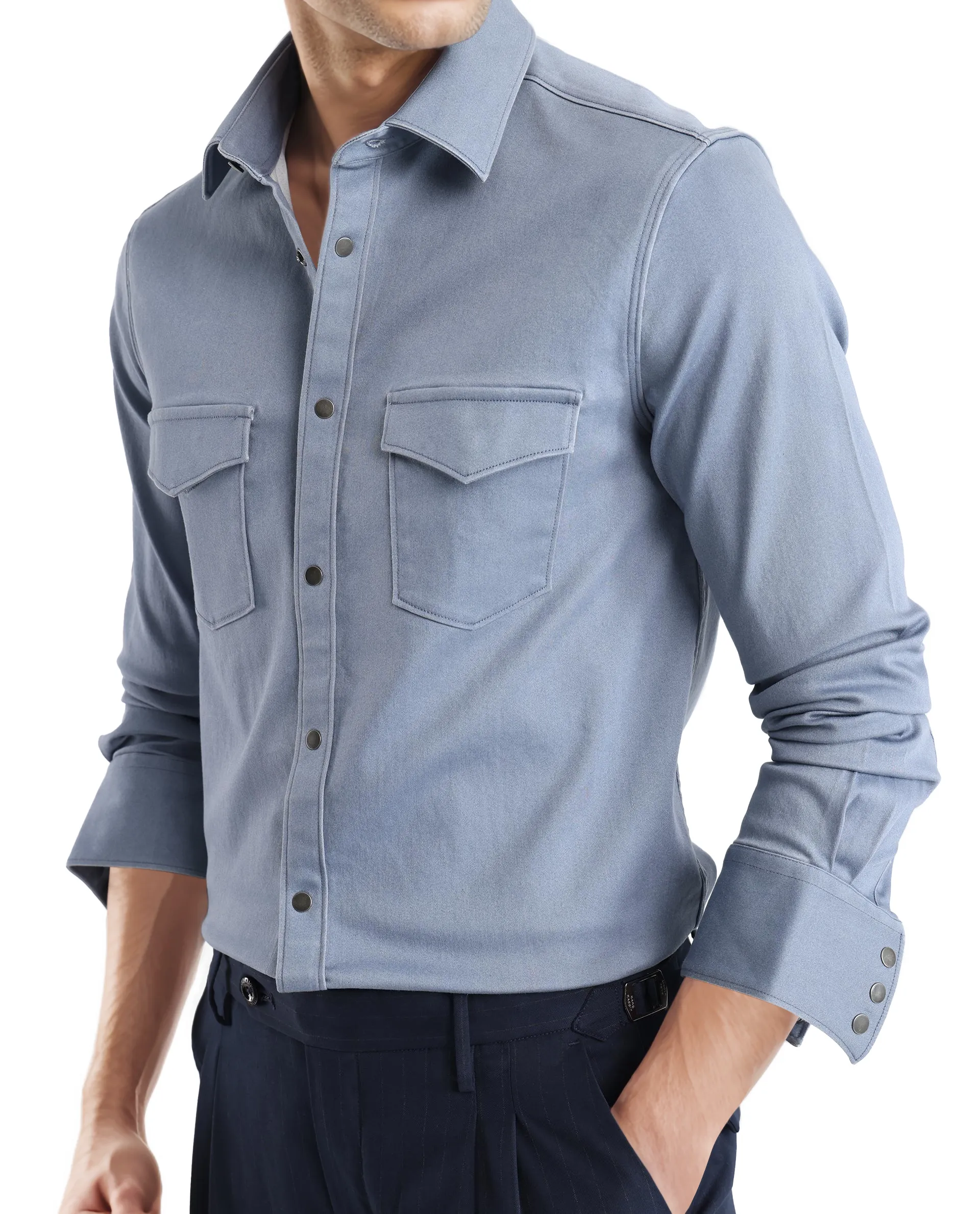 Rare Rabbit Men's Xenor Blue Cotton Plain Regular Fit Full Sleeve Collared Shirt - Image 3