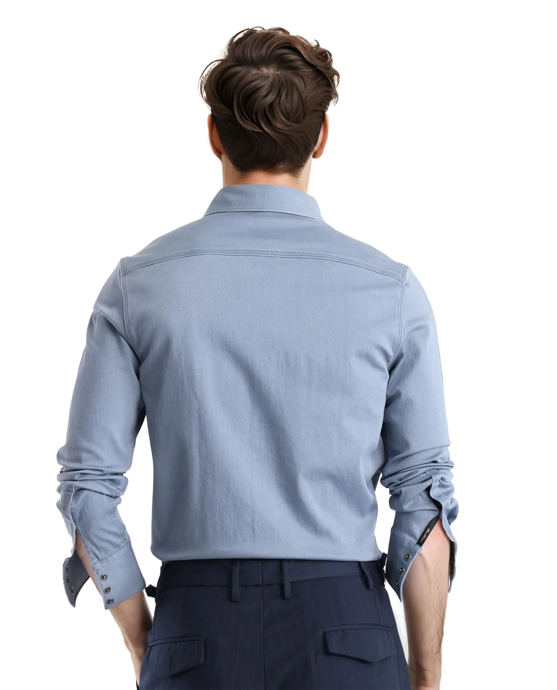 Rare Rabbit Men's Xenor Blue Cotton Plain Regular Fit Full Sleeve Collared Shirt - Image 4
