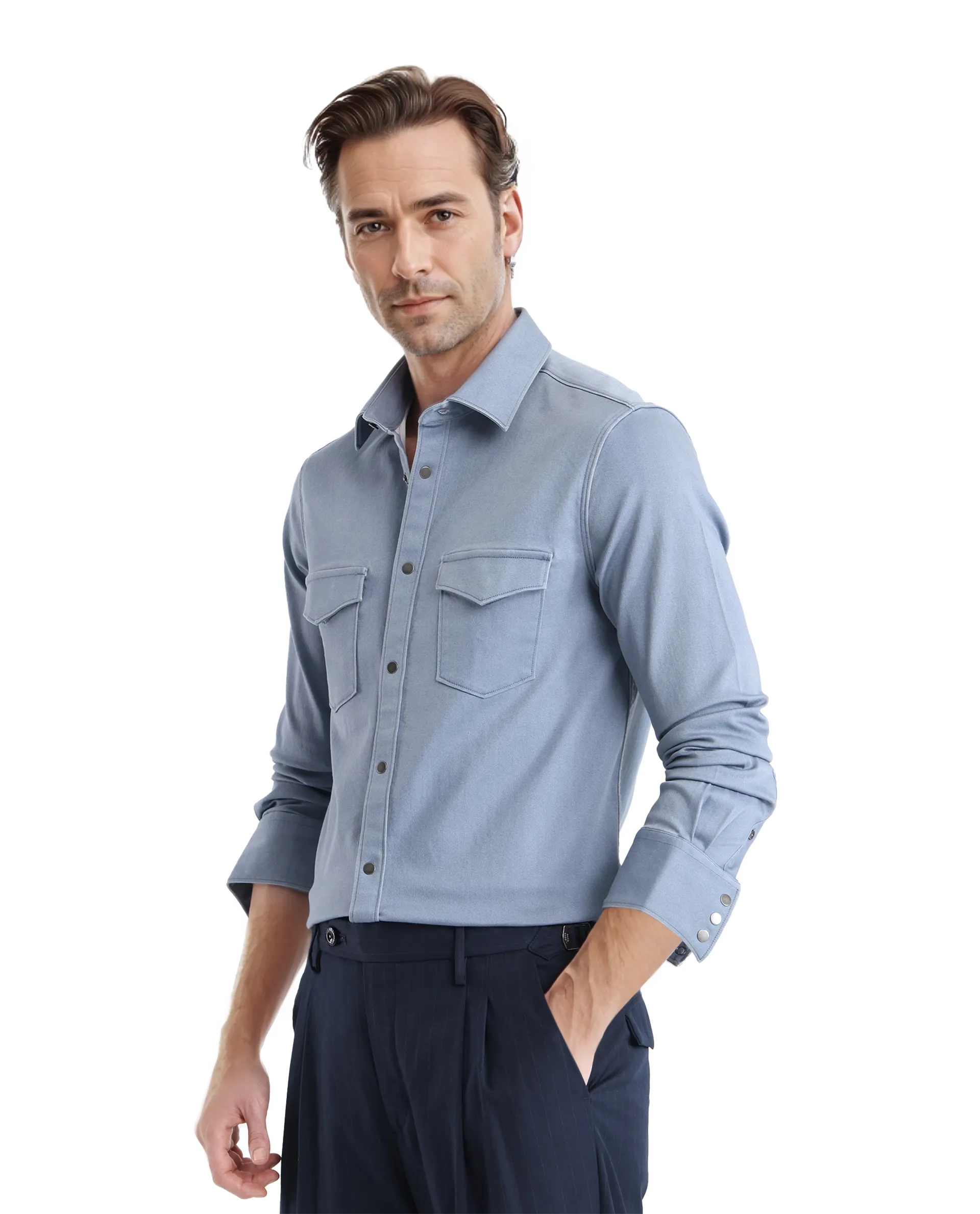 Rare Rabbit Men's Xenor Blue Cotton Plain Regular Fit Full Sleeve Collared Shirt - Image 7