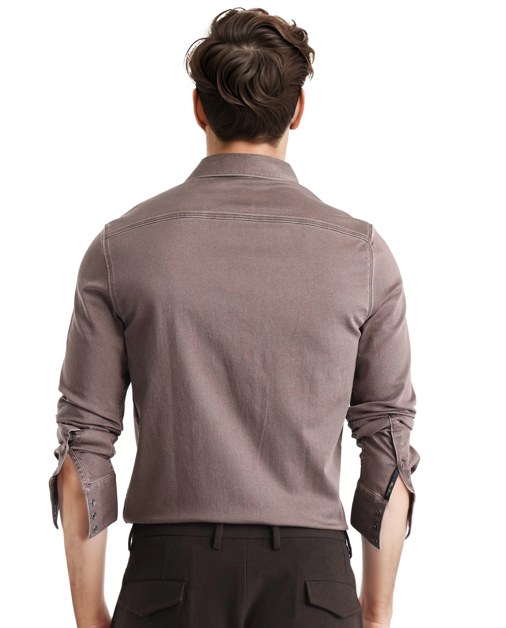 Rare Rabbit Men's Xenor Brown Cotton Plain Regular Fit Full Sleeve Collared Shirt - Image 4