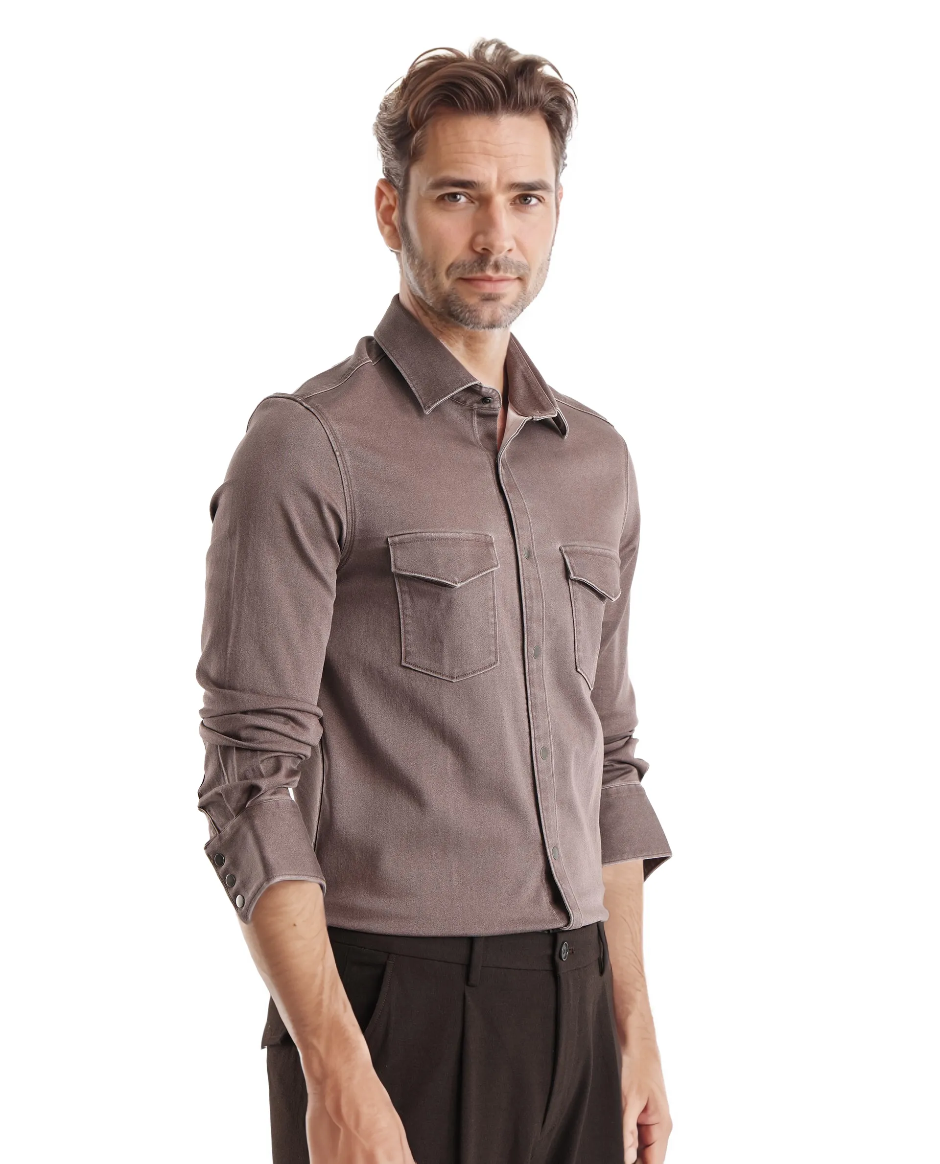 Rare Rabbit Men's Xenor Brown Cotton Plain Regular Fit Full Sleeve Collared Shirt - Image 5