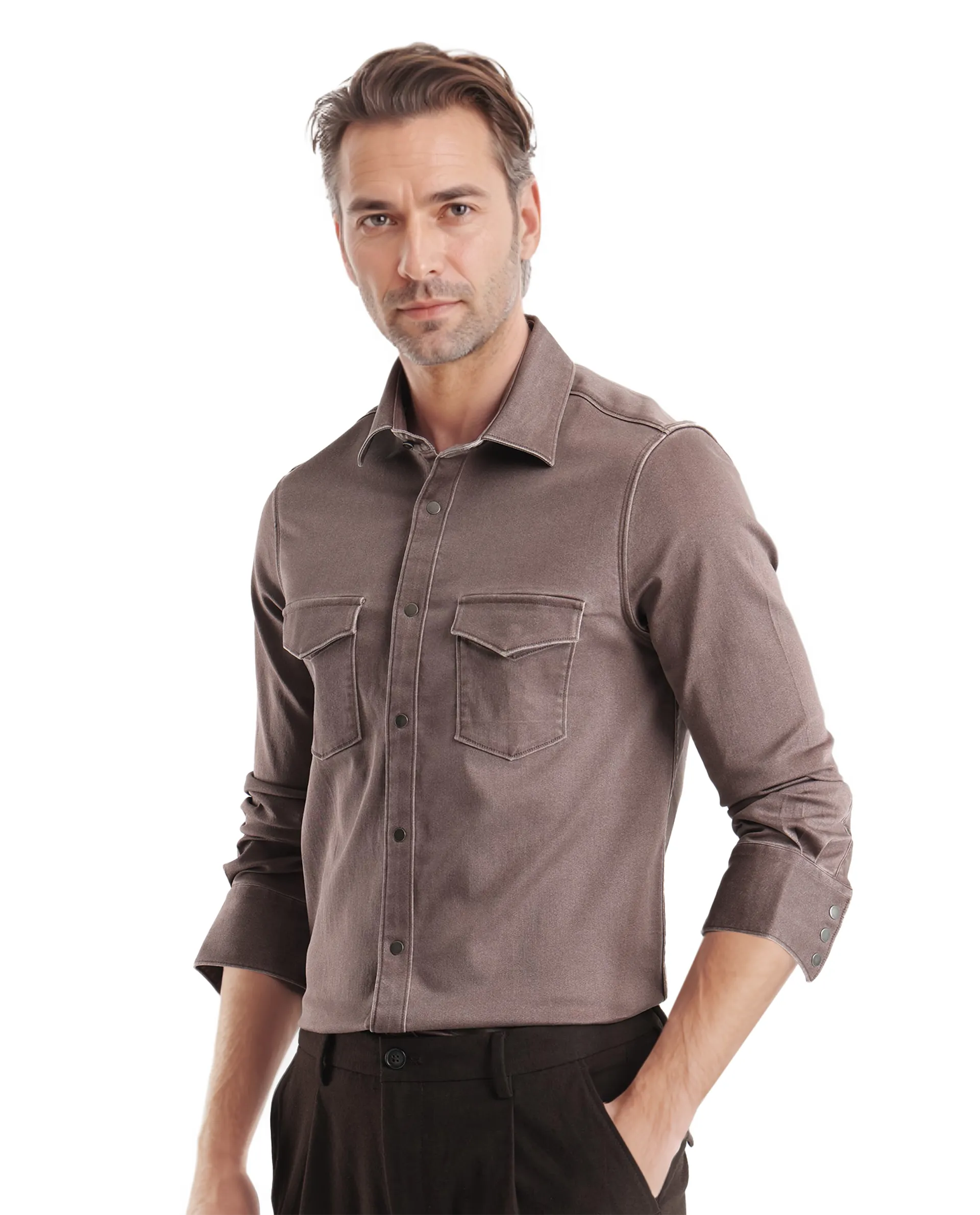 Rare Rabbit Men's Xenor Brown Cotton Plain Regular Fit Full Sleeve Collared Shirt - Image 6