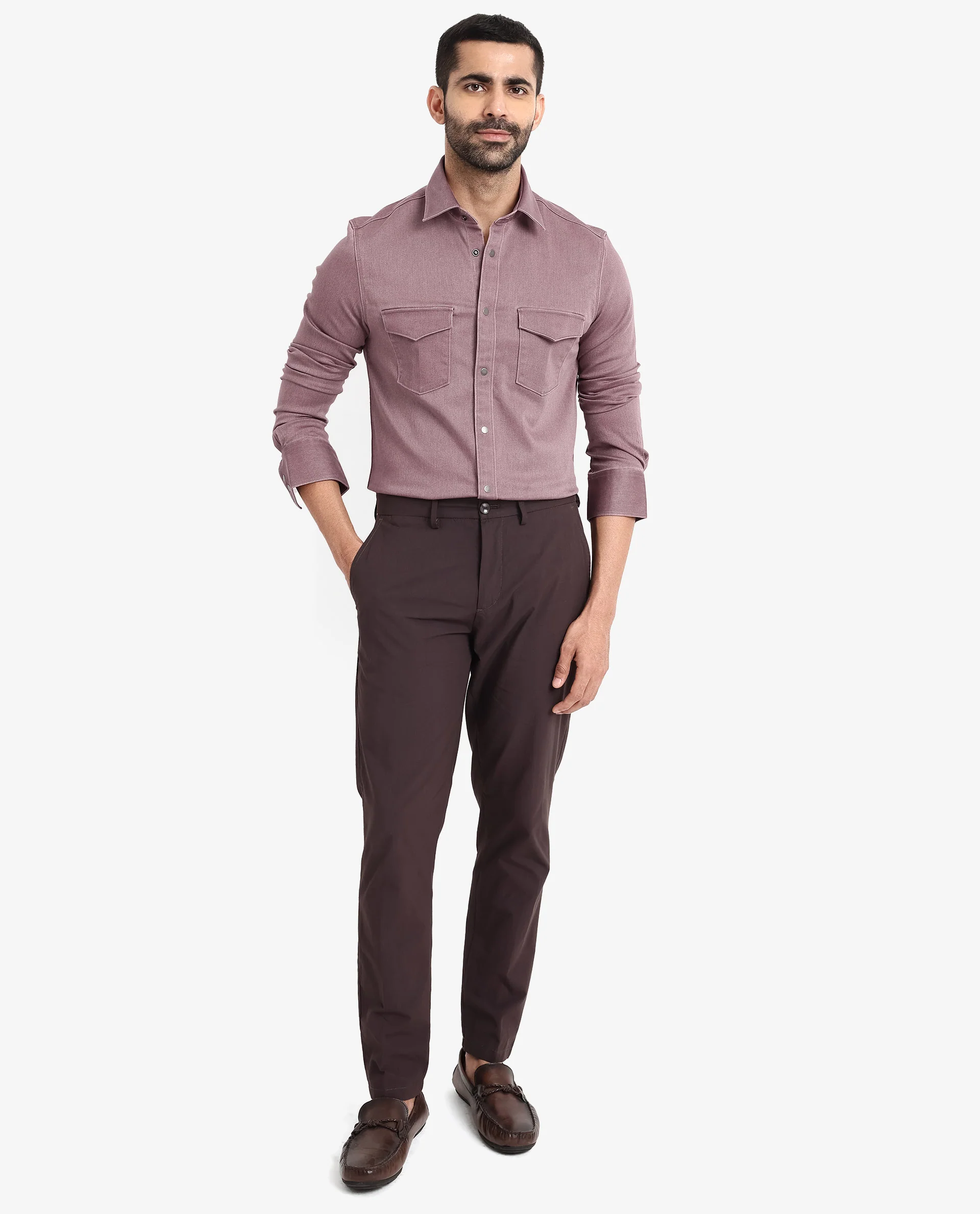 Rare Rabbit Men's Xenor Dusky Pink Cotton Plain Regular Fit Full Sleeve Collared Shirt - Image 2