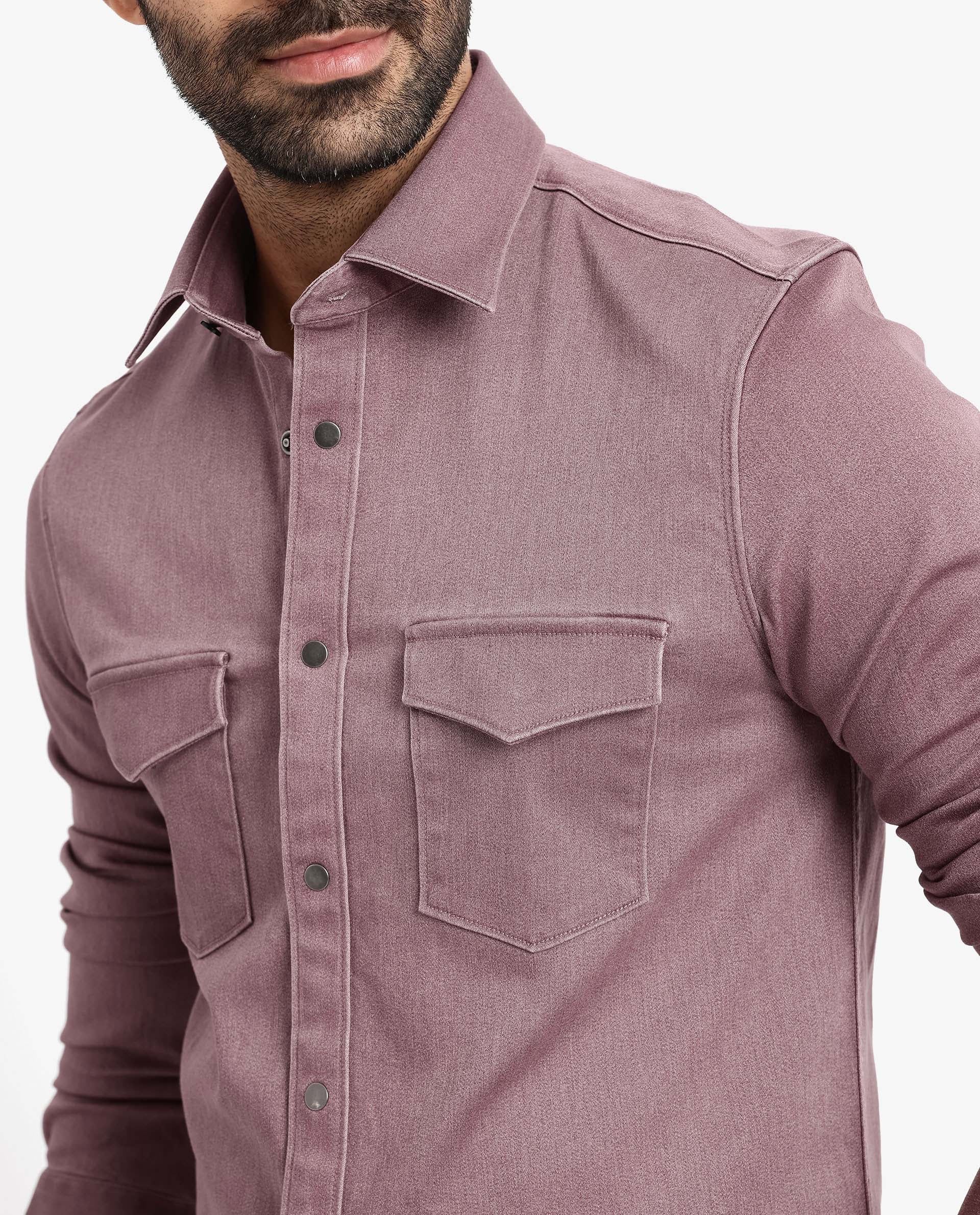 Rare Rabbit Men's Xenor Dusky Pink Cotton Plain Regular Fit Full Sleeve Collared Shirt - Image 3