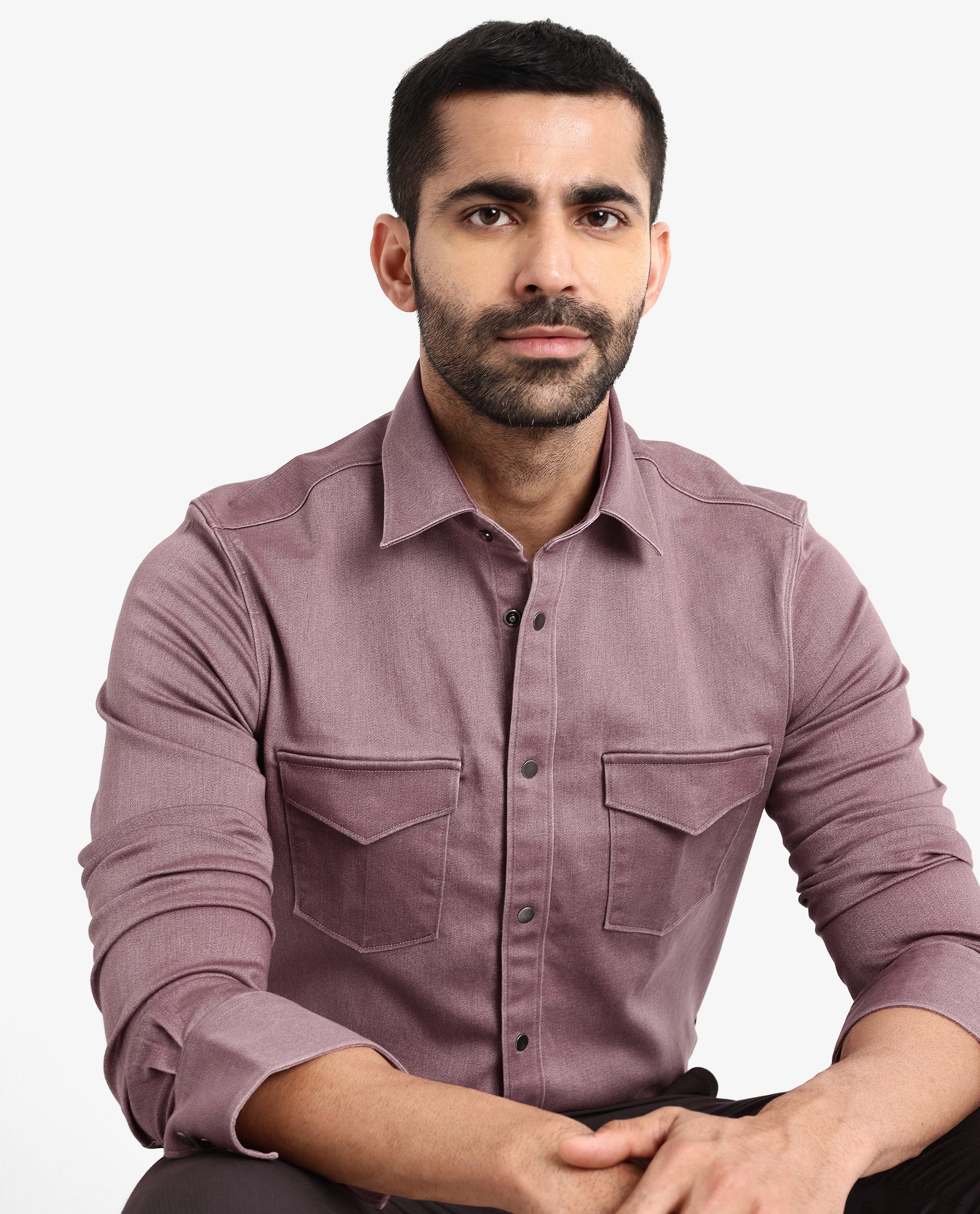 Rare Rabbit Men's Xenor Dusky Pink Cotton Plain Regular Fit Full Sleeve Collared Shirt - Image 4