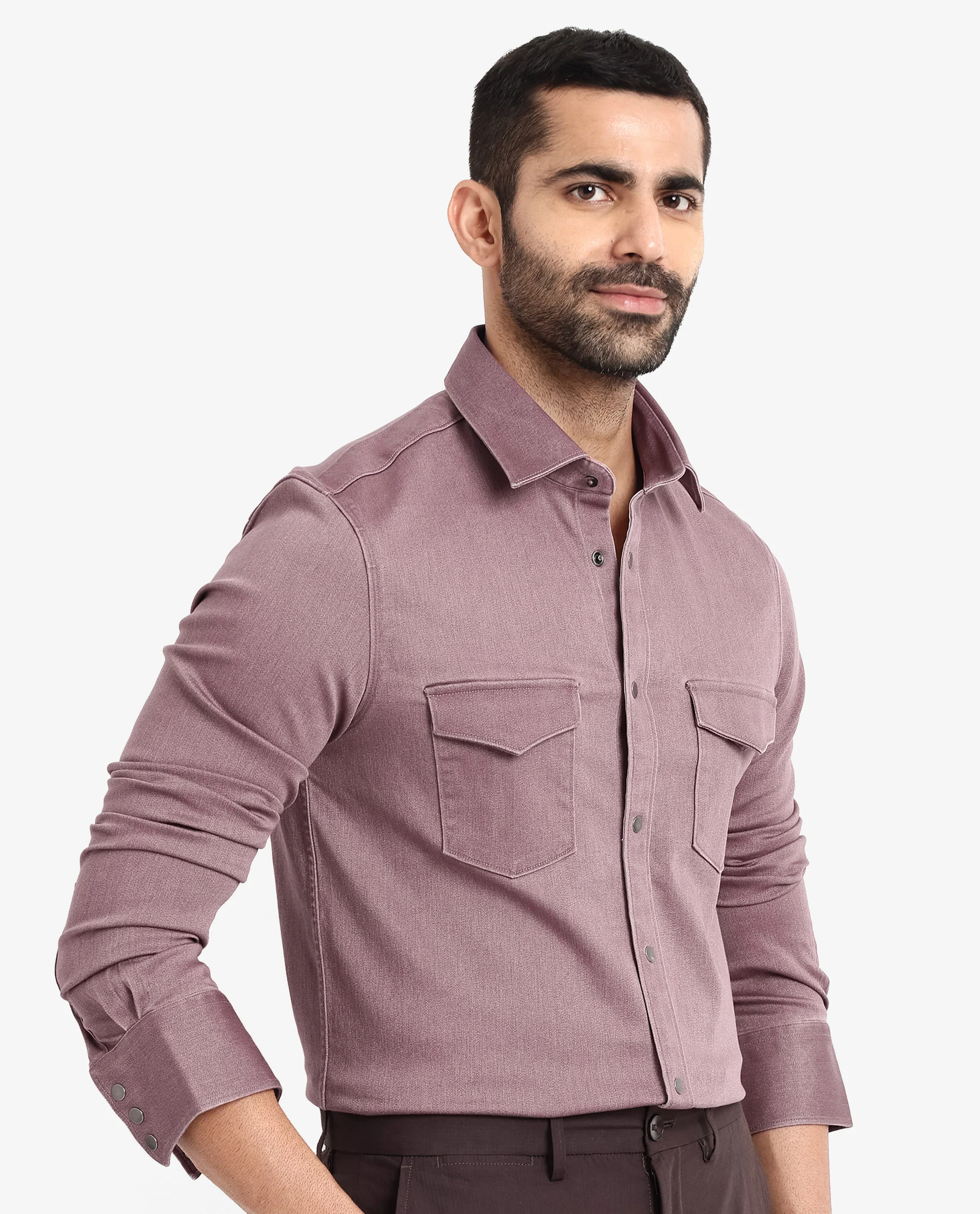 Rare Rabbit Men's Xenor Dusky Pink Cotton Plain Regular Fit Full Sleeve Collared Shirt - Image 5