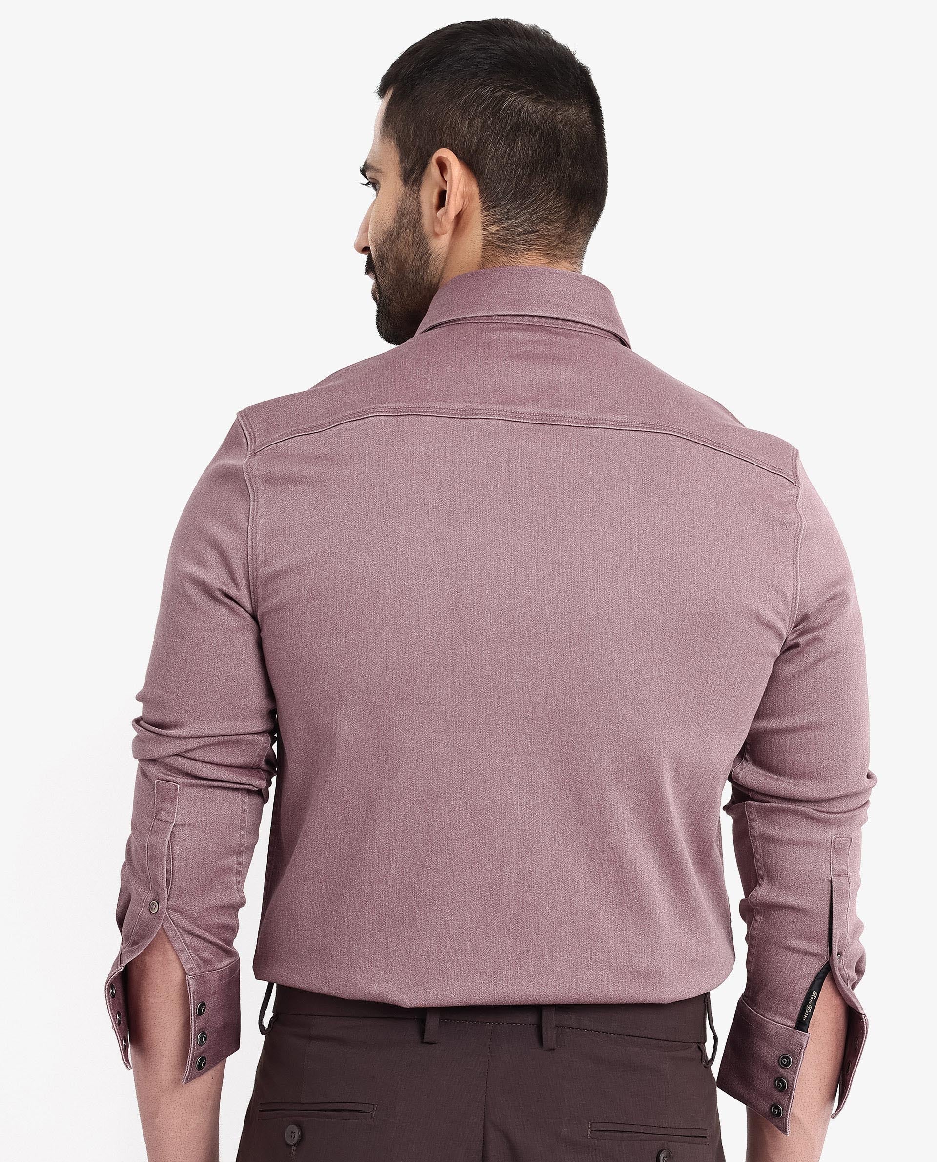 Rare Rabbit Men's Xenor Dusky Pink Cotton Plain Regular Fit Full Sleeve Collared Shirt - Image 6