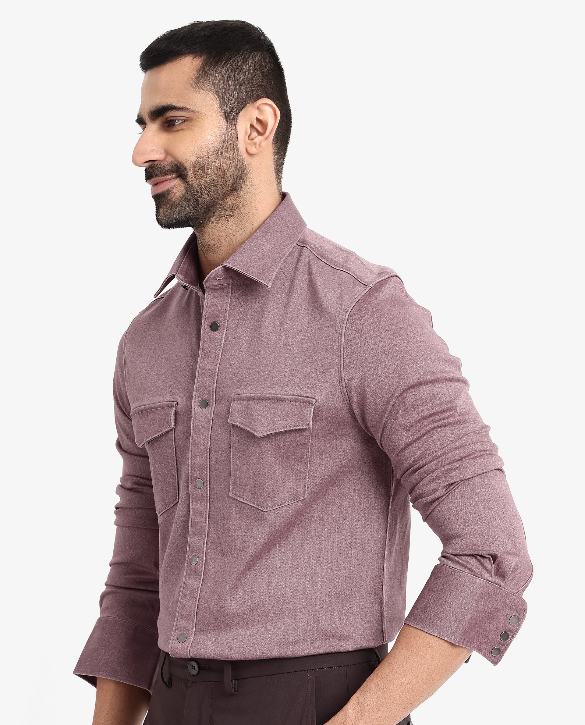 Rare Rabbit Men's Xenor Dusky Pink Cotton Plain Regular Fit Full Sleeve Collared Shirt - Image 7