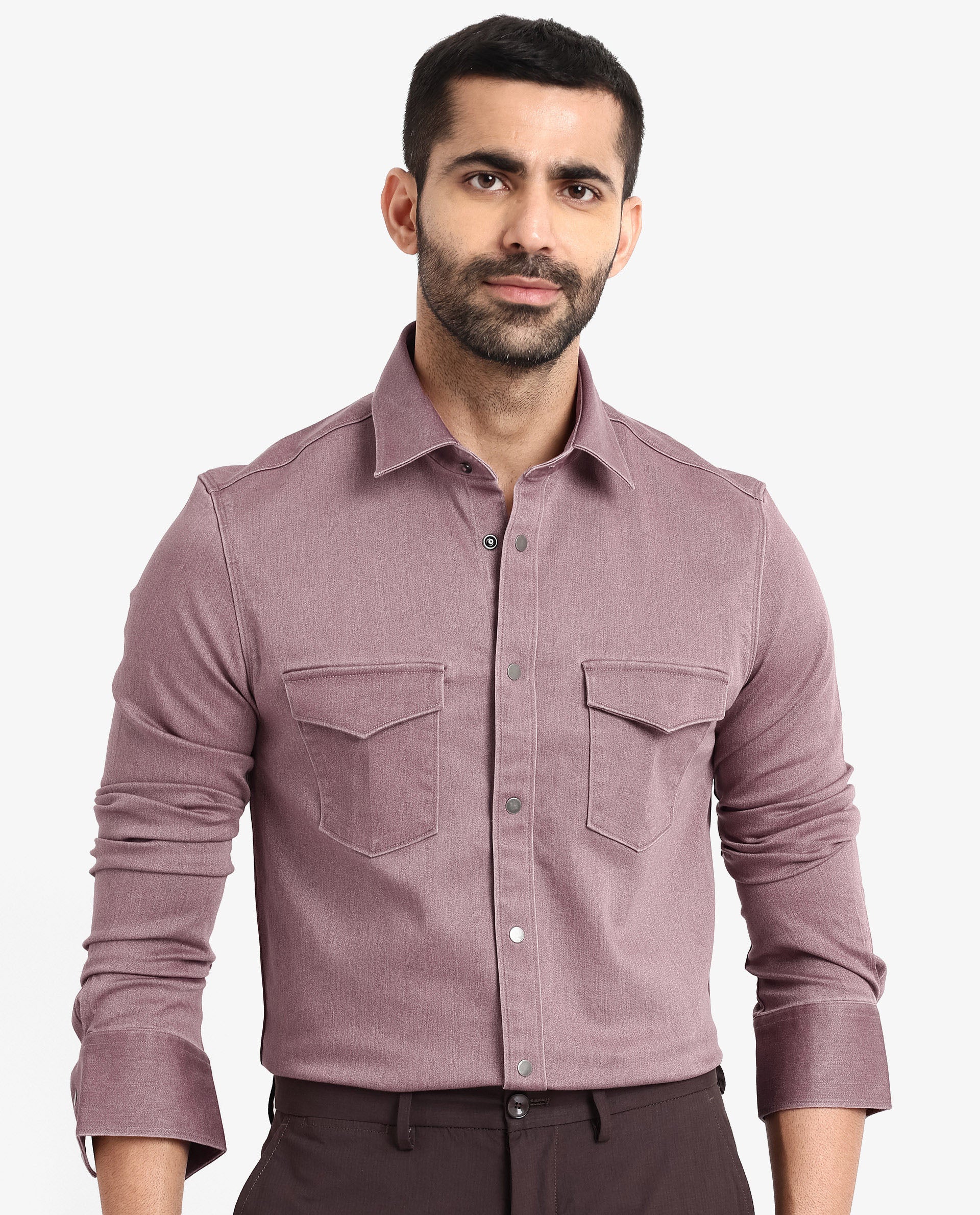 Rare Rabbit Men's Xenor Dusky Pink Cotton Plain Regular Fit Full Sleeve Collared Shirt - Image 8