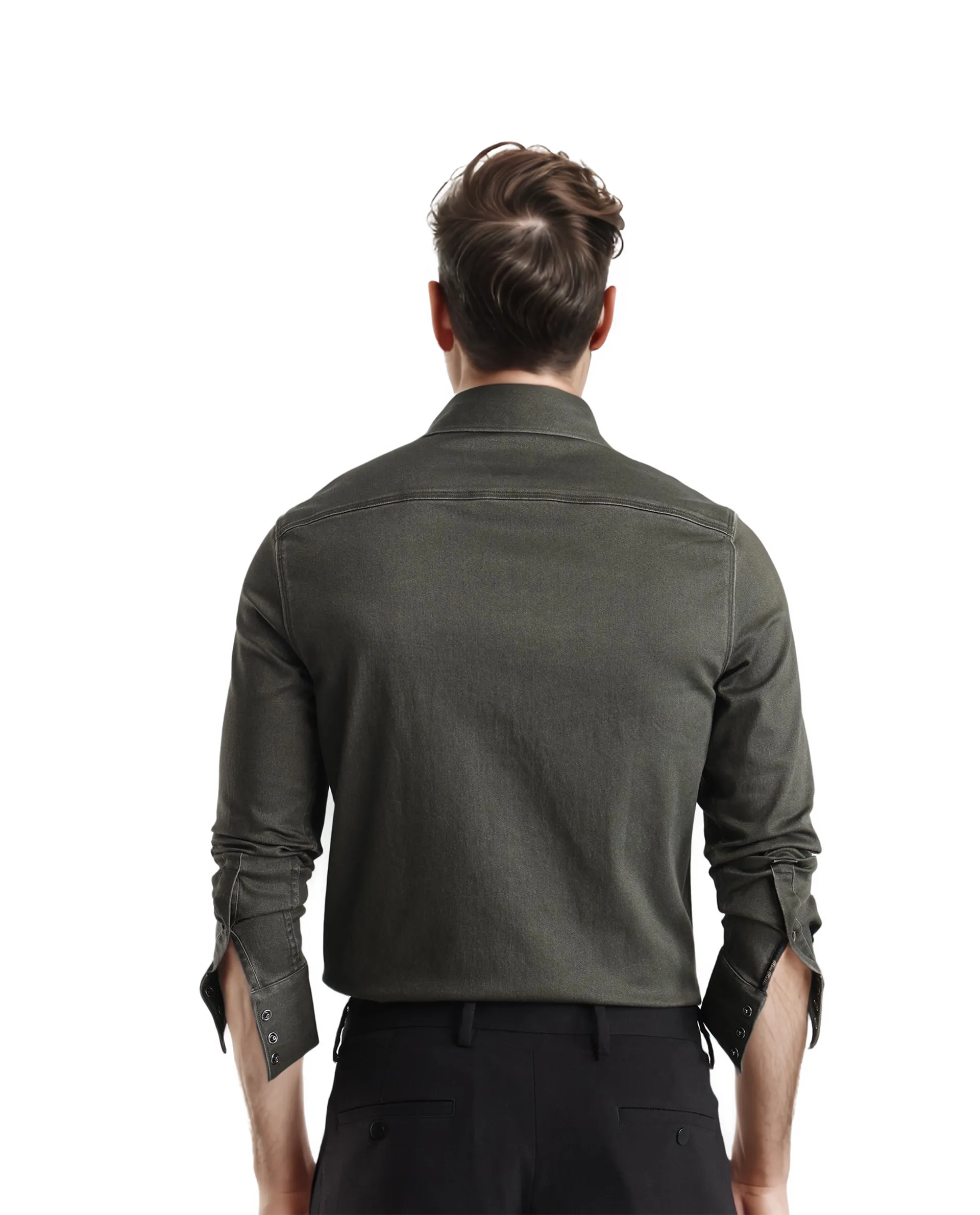 Rare Rabbit Men's Xenor Olive Cotton Plain Regular Fit Full Sleeve Collared Shirt - Image 4