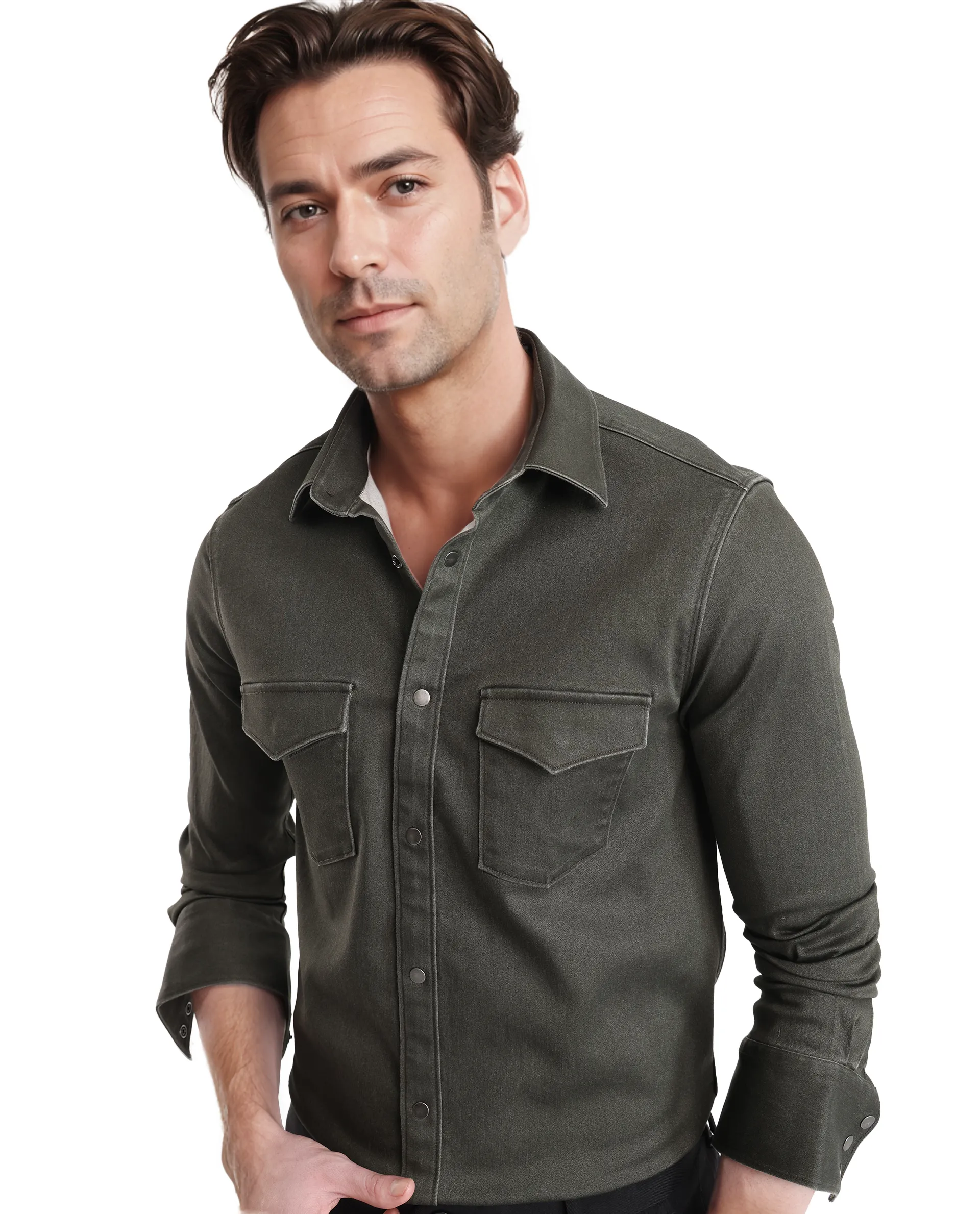 Rare Rabbit Men's Xenor Olive Cotton Plain Regular Fit Full Sleeve Collared Shirt - Image 5