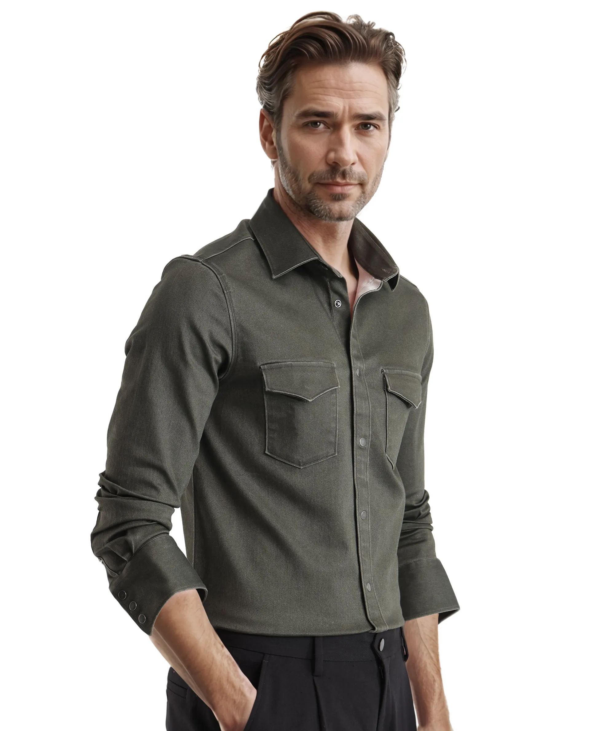 Rare Rabbit Men's Xenor Olive Cotton Plain Regular Fit Full Sleeve Collared Shirt - Image 7