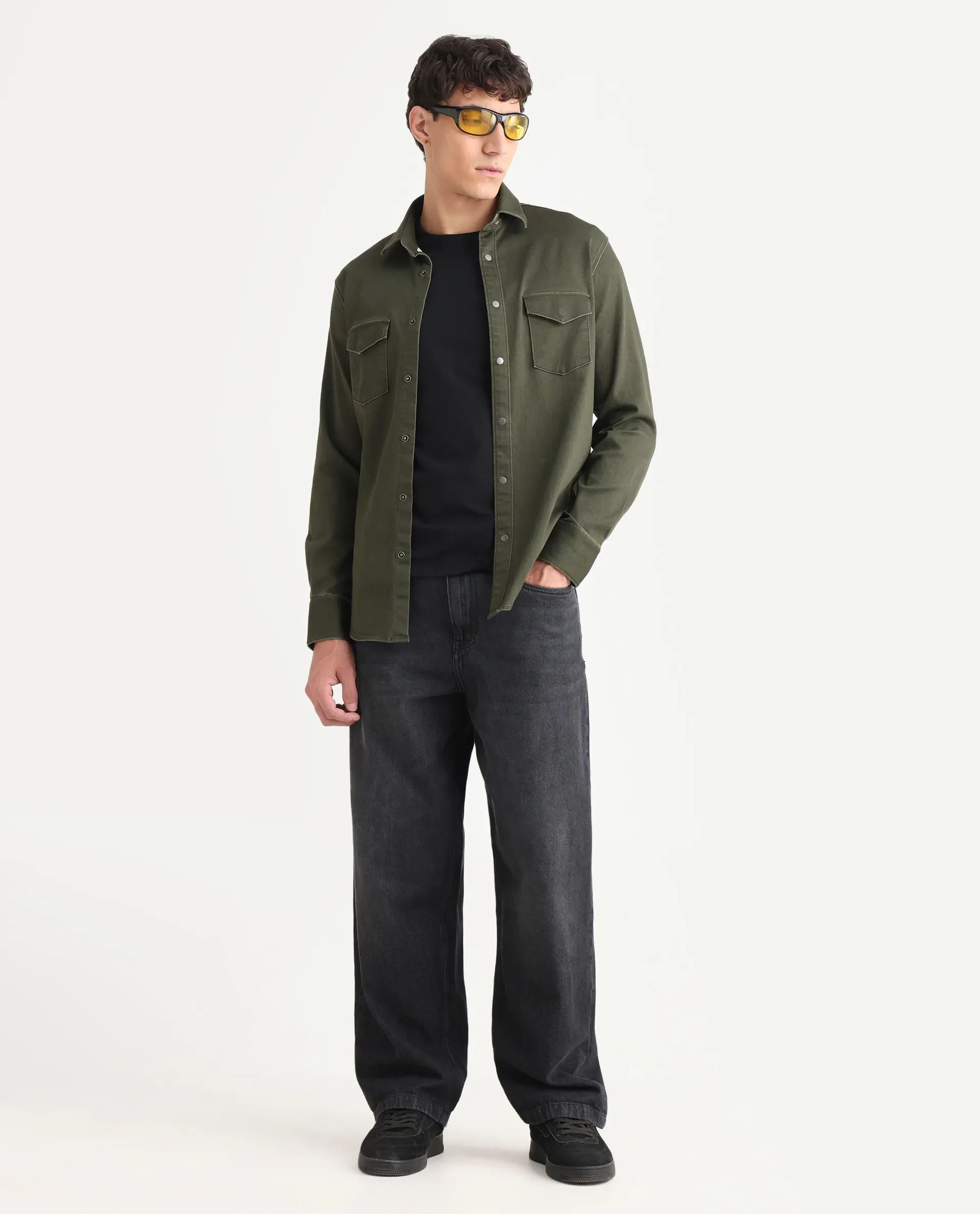 Rare Rabbit Men's Xenor 25 Dark Olive Cotton Plain Regular Fit Full Sleeve Collared Shirt - Image 2