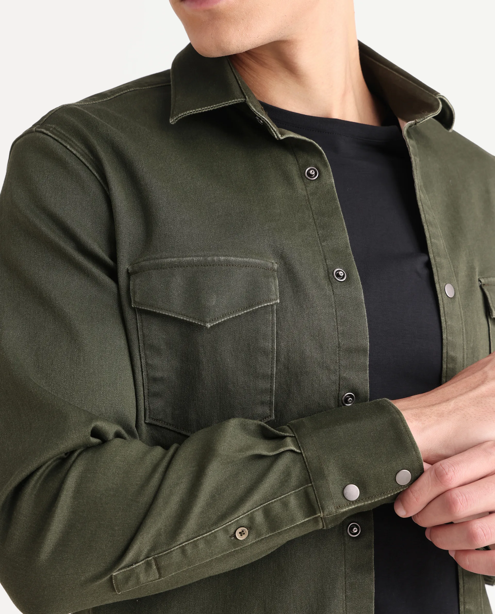 Rare Rabbit Men's Xenor 25 Dark Olive Cotton Plain Regular Fit Full Sleeve Collared Shirt - Image 3