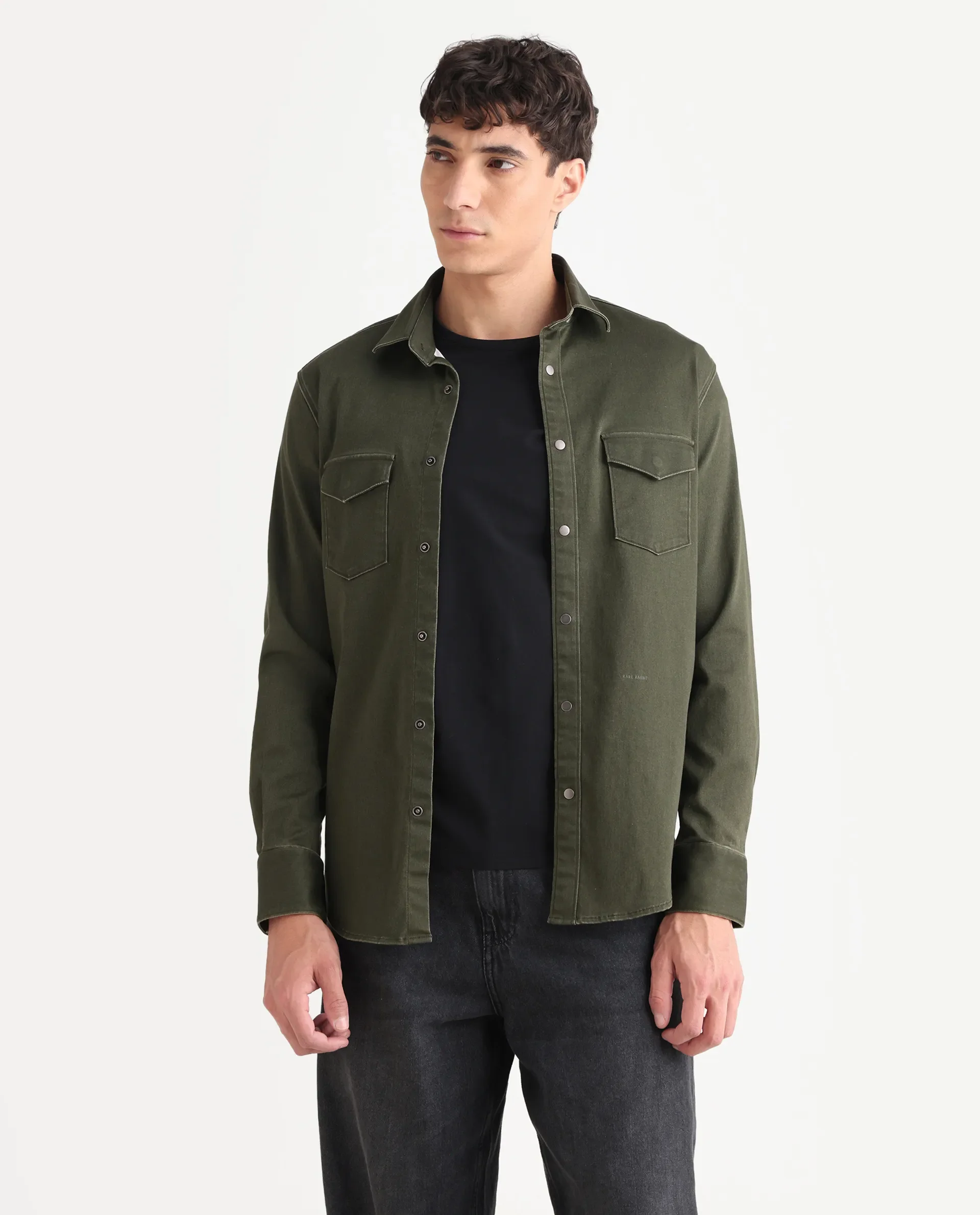 Rare Rabbit Men's Xenor 25 Dark Olive Cotton Plain Regular Fit Full Sleeve Collared Shirt - Image 4