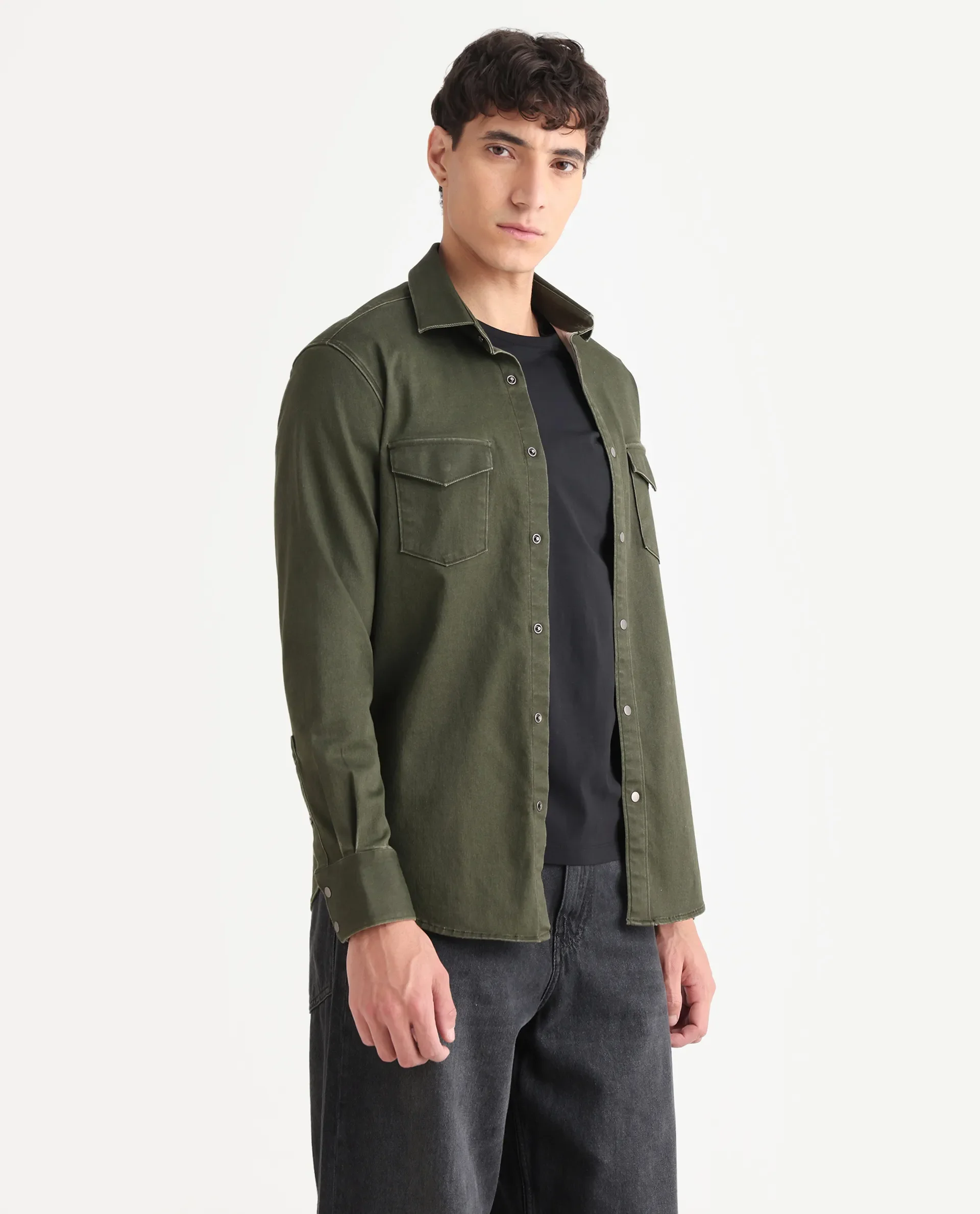 Rare Rabbit Men's Xenor 25 Dark Olive Cotton Plain Regular Fit Full Sleeve Collared Shirt - Image 6