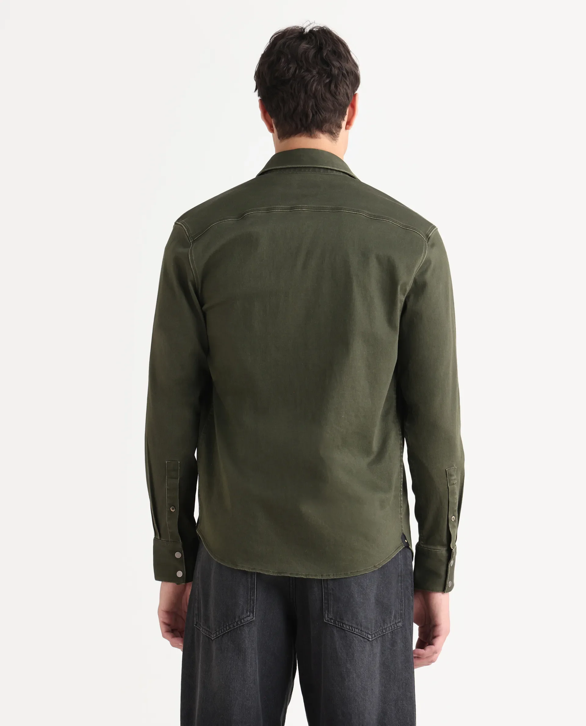 Rare Rabbit Men's Xenor 25 Dark Olive Cotton Plain Regular Fit Full Sleeve Collared Shirt - Image 7