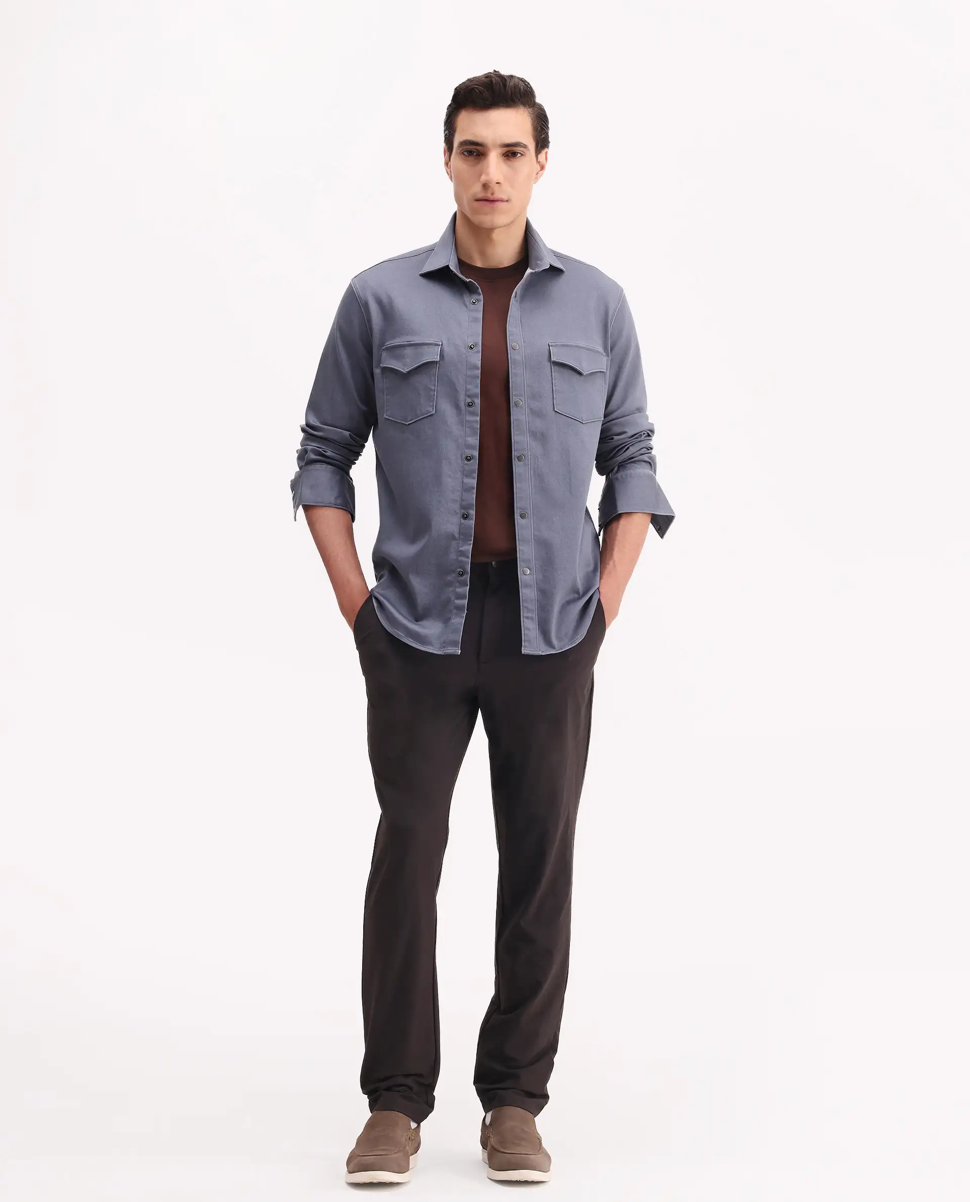 Rare Rabbit Men's Xenor 25 Dusky Blue Cotton Plain Regular Fit Full Sleeve Collared Shirt - Image 2