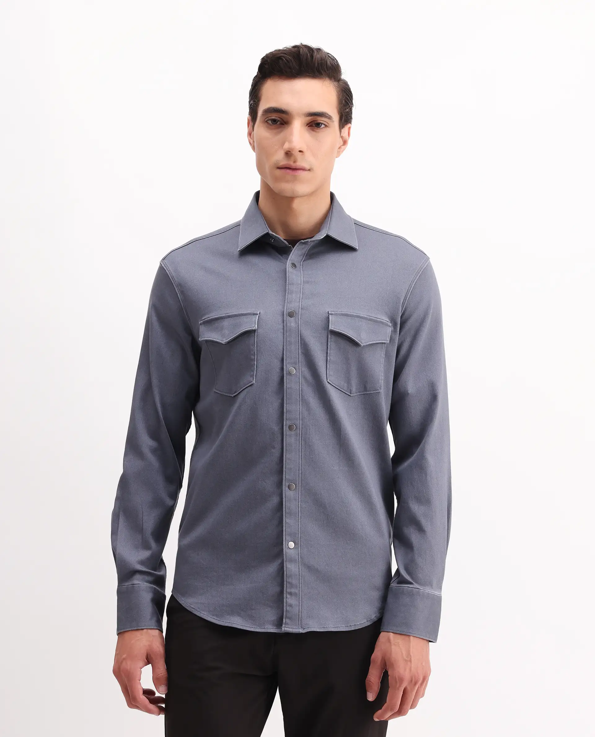 Rare Rabbit Men's Xenor 25 Dusky Blue Cotton Plain Regular Fit Full Sleeve Collared Shirt - Image 3
