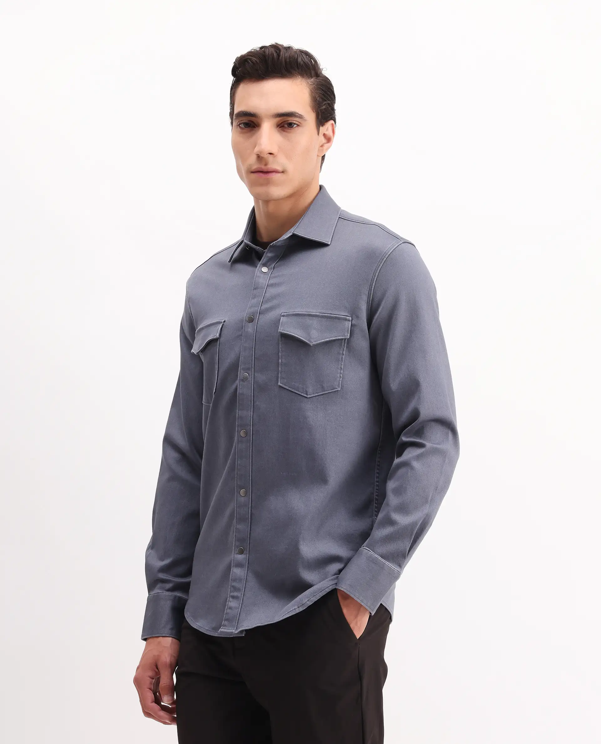 Rare Rabbit Men's Xenor 25 Dusky Blue Cotton Plain Regular Fit Full Sleeve Collared Shirt - Image 5