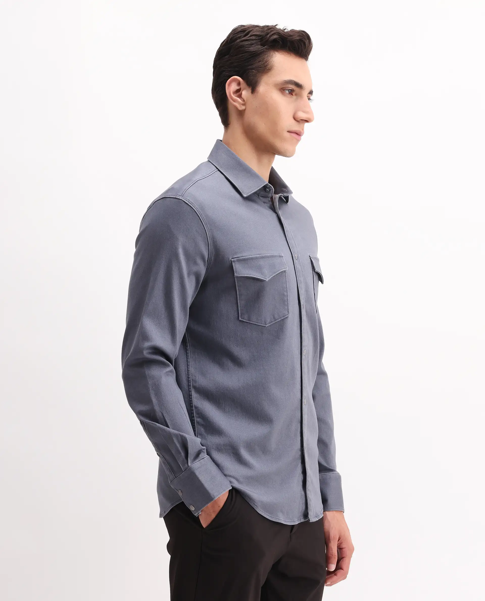 Rare Rabbit Men's Xenor 25 Dusky Blue Cotton Plain Regular Fit Full Sleeve Collared Shirt - Image 6