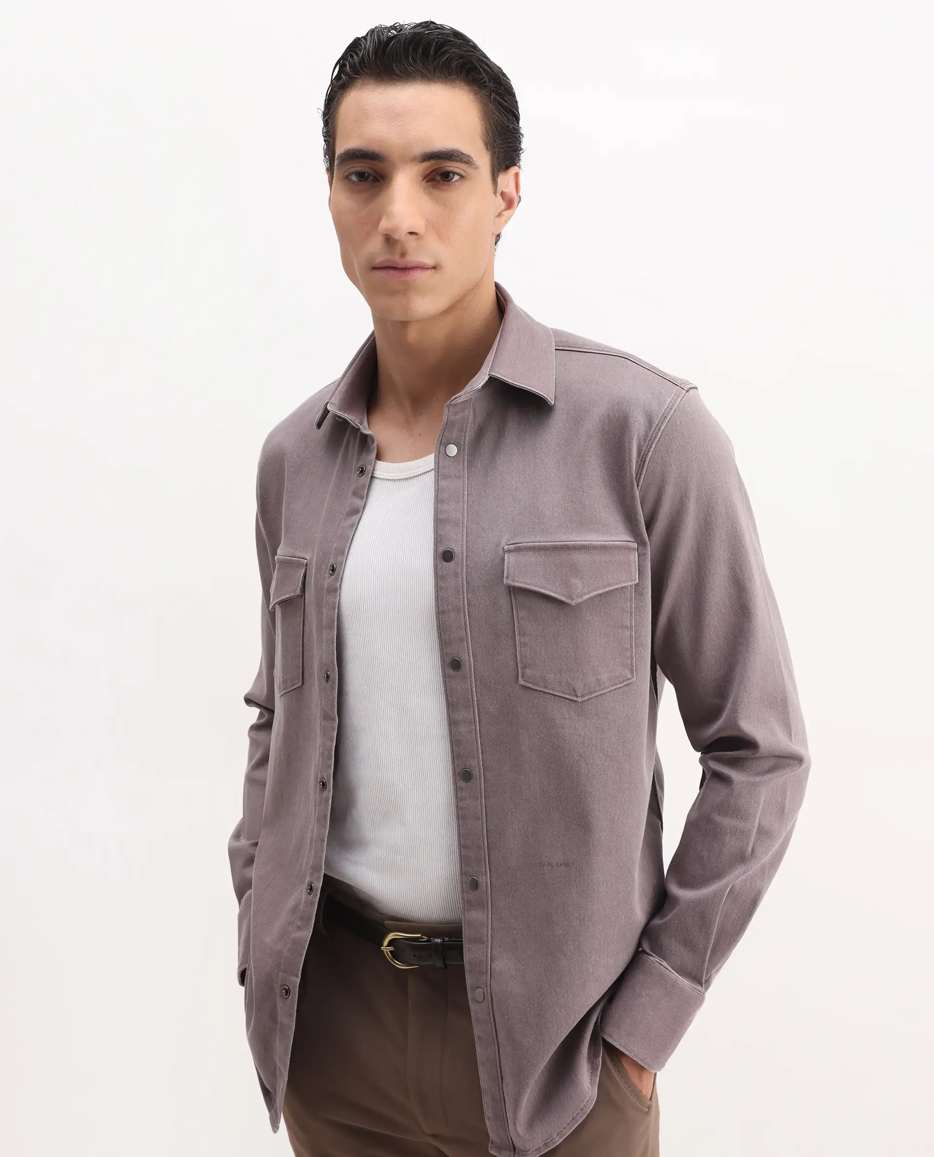 Rare Rabbit Men's Xenor 25 Dusky Purple Cotton Plain Regular Fit Full Sleeve Collared Shirt
