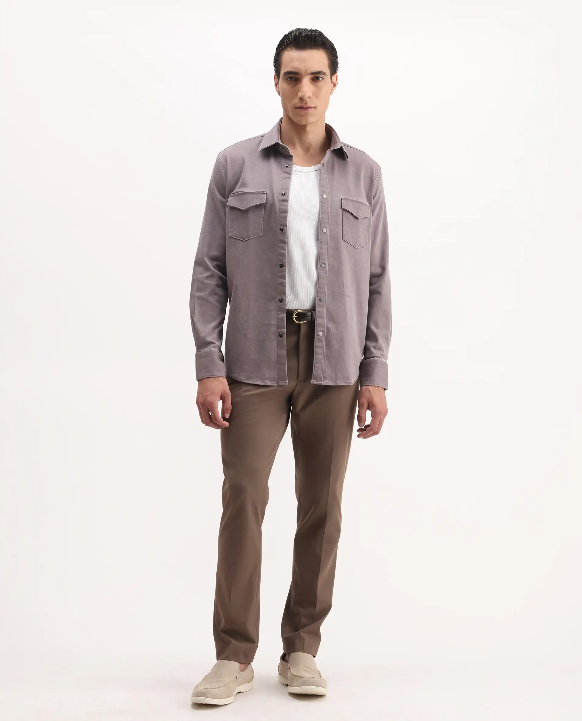 Rare Rabbit Men's Xenor 25 Dusky Purple Cotton Plain Regular Fit Full Sleeve Collared Shirt - Image 2