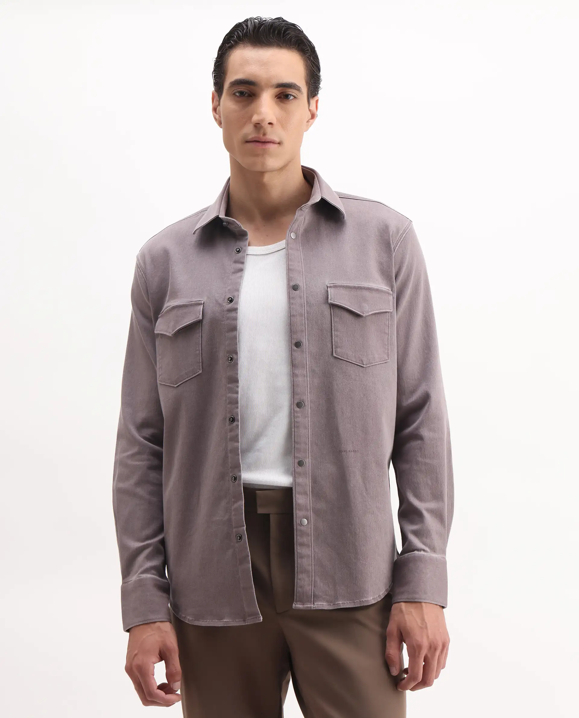 Rare Rabbit Men's Xenor 25 Dusky Purple Cotton Plain Regular Fit Full Sleeve Collared Shirt - Image 4