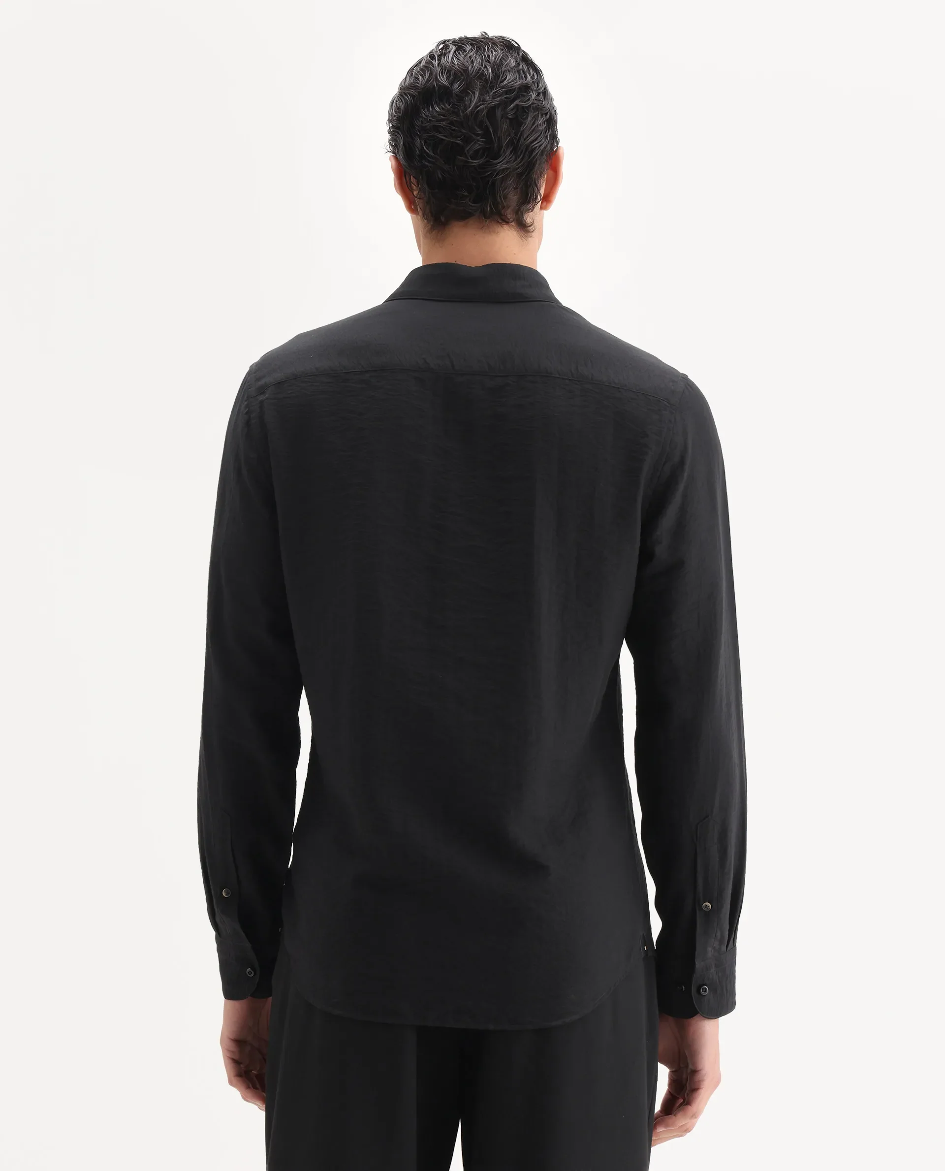 Rare Rabbit Men's Xeron Black Viscose Blend Fabric Collared Neck Regular Fit Embroidered Shirt - Image 9
