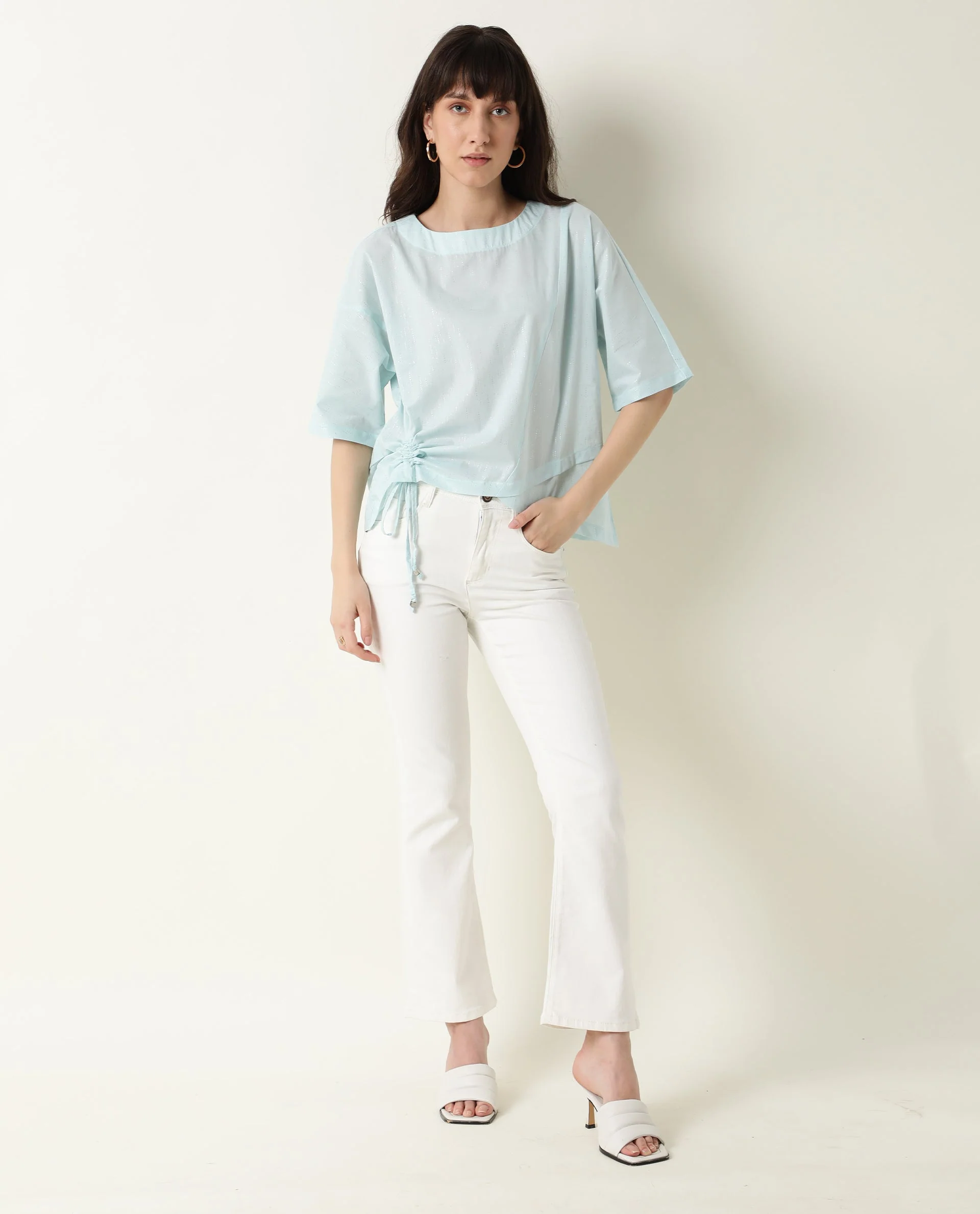 Rareism Women's Xerox Turq Cotton Boat Neck Plain Regular Fit Top - Image 2