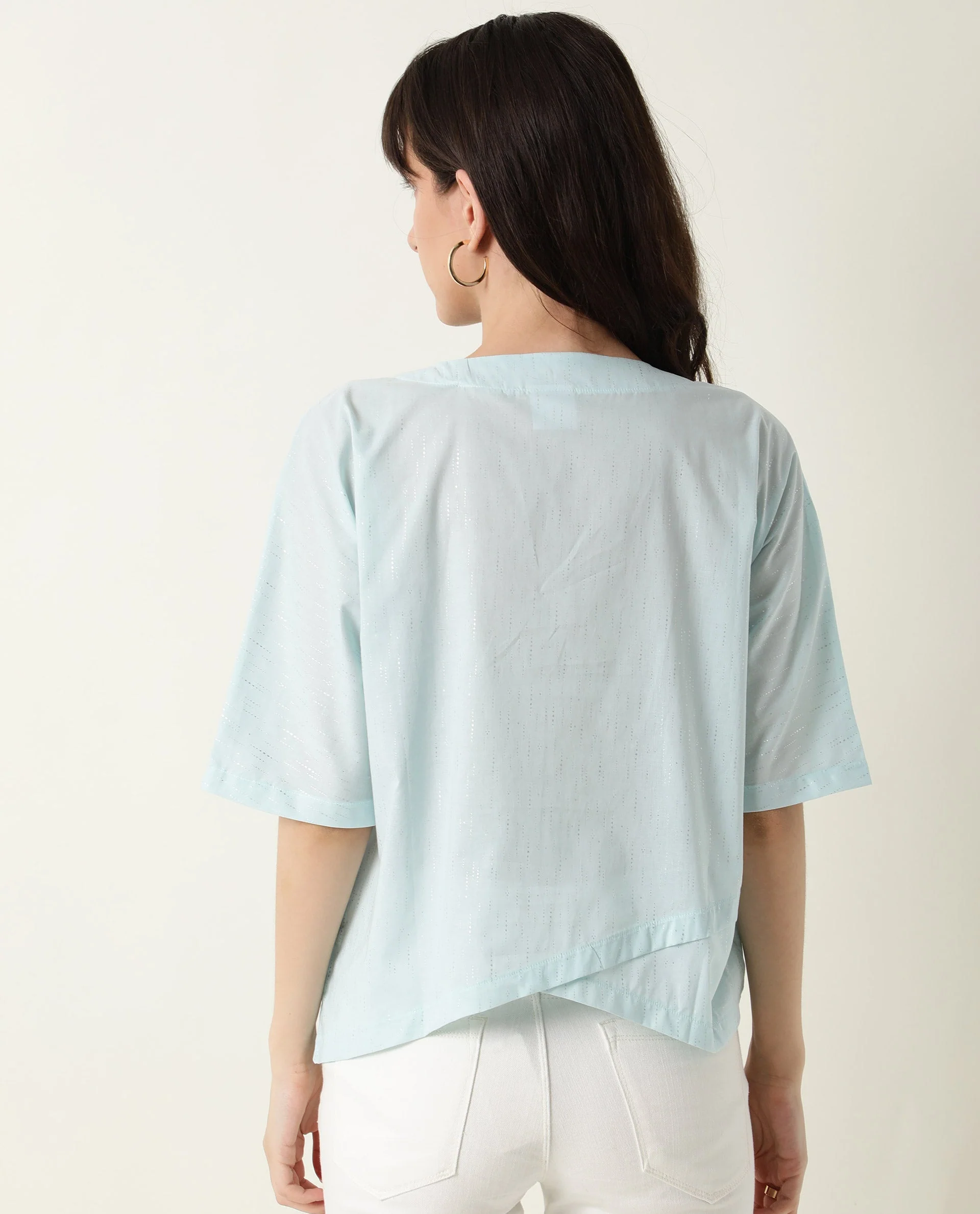 Rareism Women's Xerox Turq Cotton Boat Neck Plain Regular Fit Top - Image 5