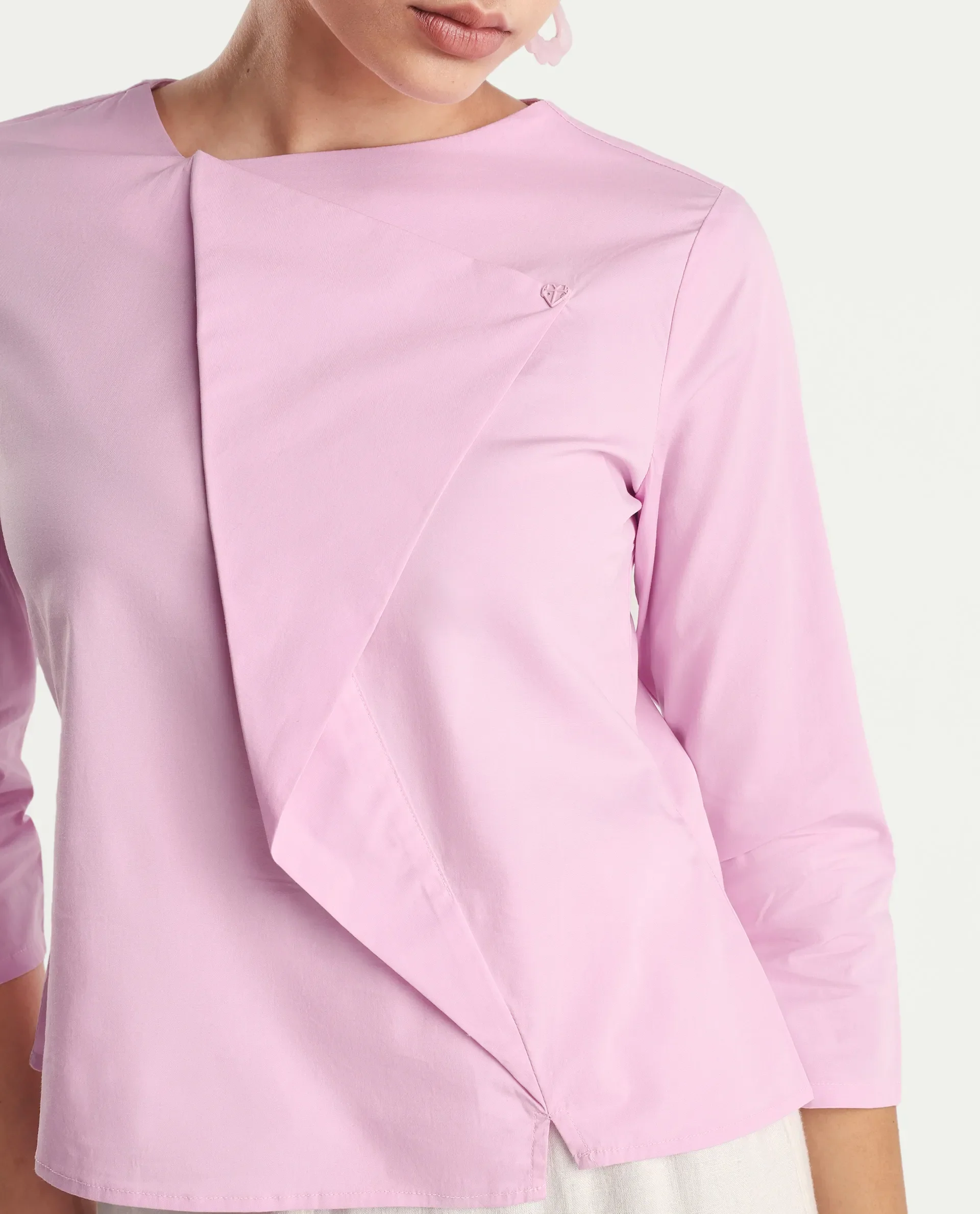 Rareism Women's Xew Light Pink Cotton Blend Asymmetric Neck Plain Regular Fit Top - Image 3