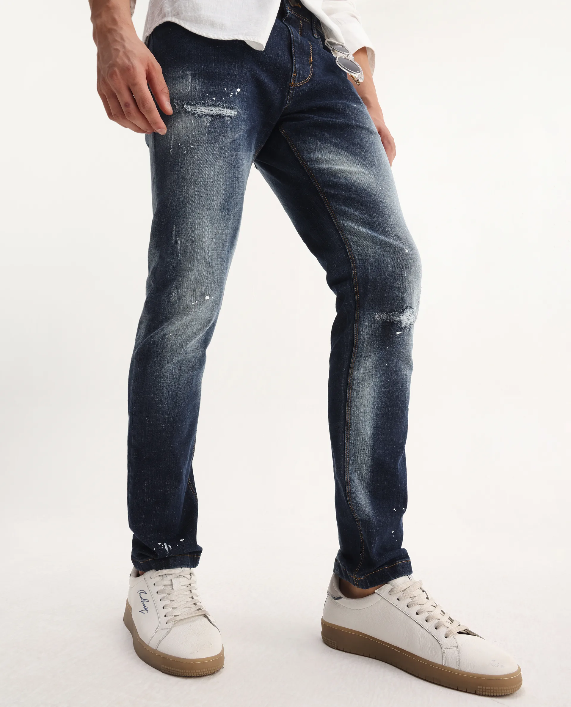 Rare Rabbit Men's Xian Blue Cotton Blend Plain Hawk Slim Fit Jeans - Image 2