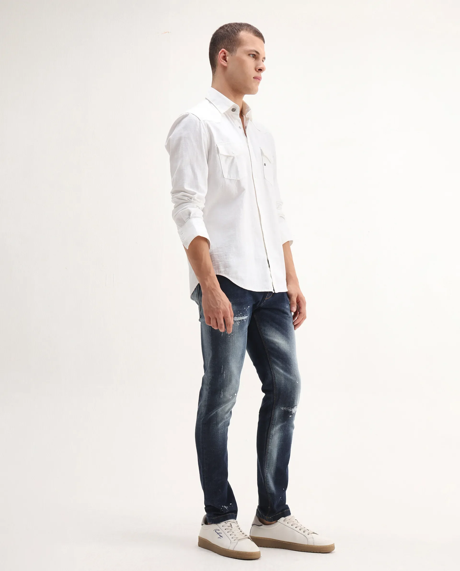 Rare Rabbit Men's Xian Blue Cotton Blend Plain Hawk Slim Fit Jeans - Image 3