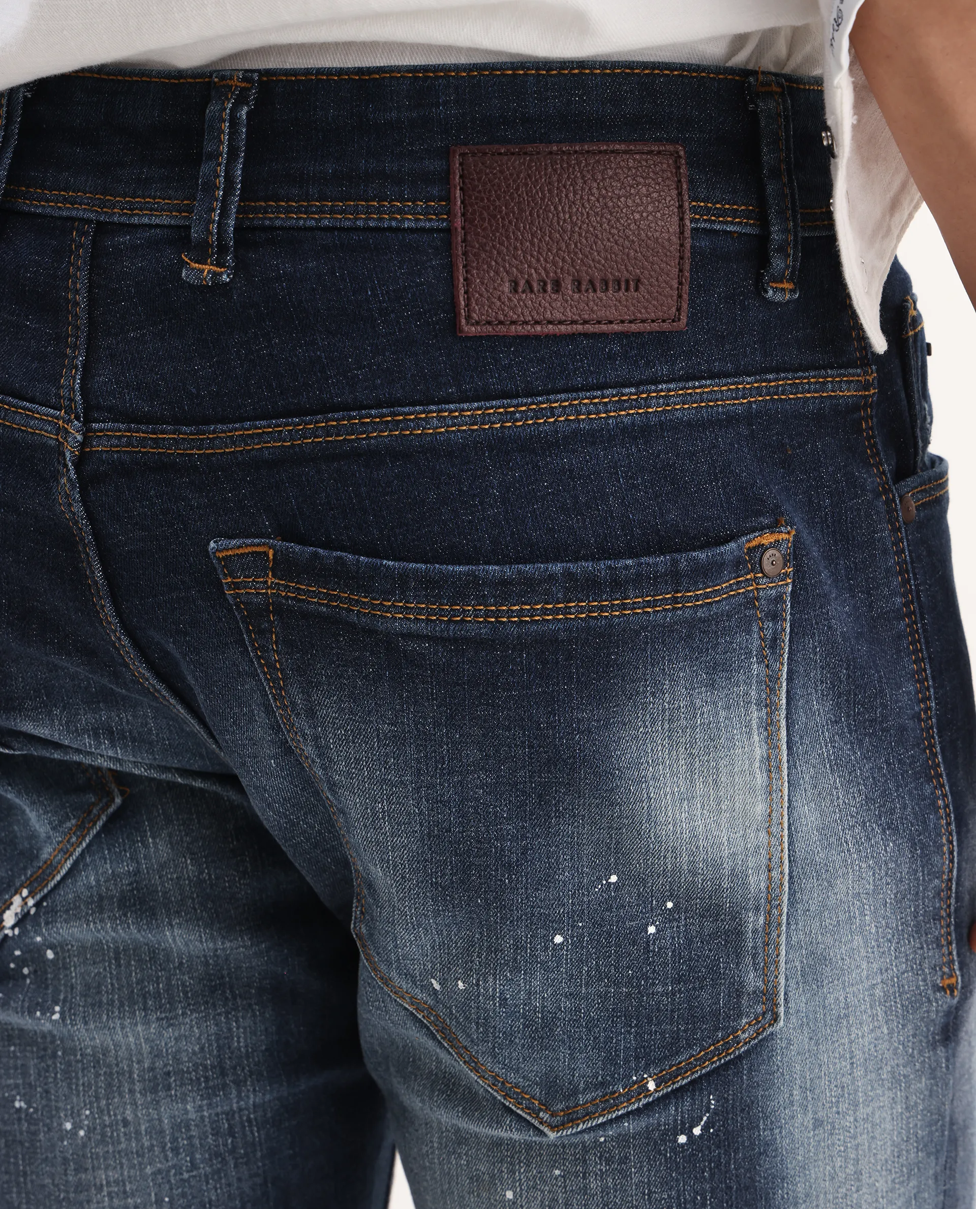 Rare Rabbit Men's Xian Blue Cotton Blend Plain Hawk Slim Fit Jeans - Image 6