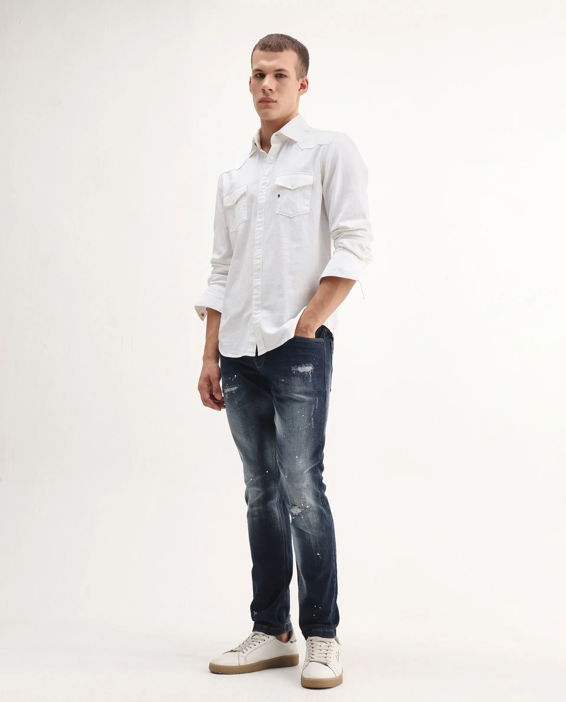 Rare Rabbit Men's Xian Blue Cotton Blend Plain Hawk Slim Fit Jeans - Image 7