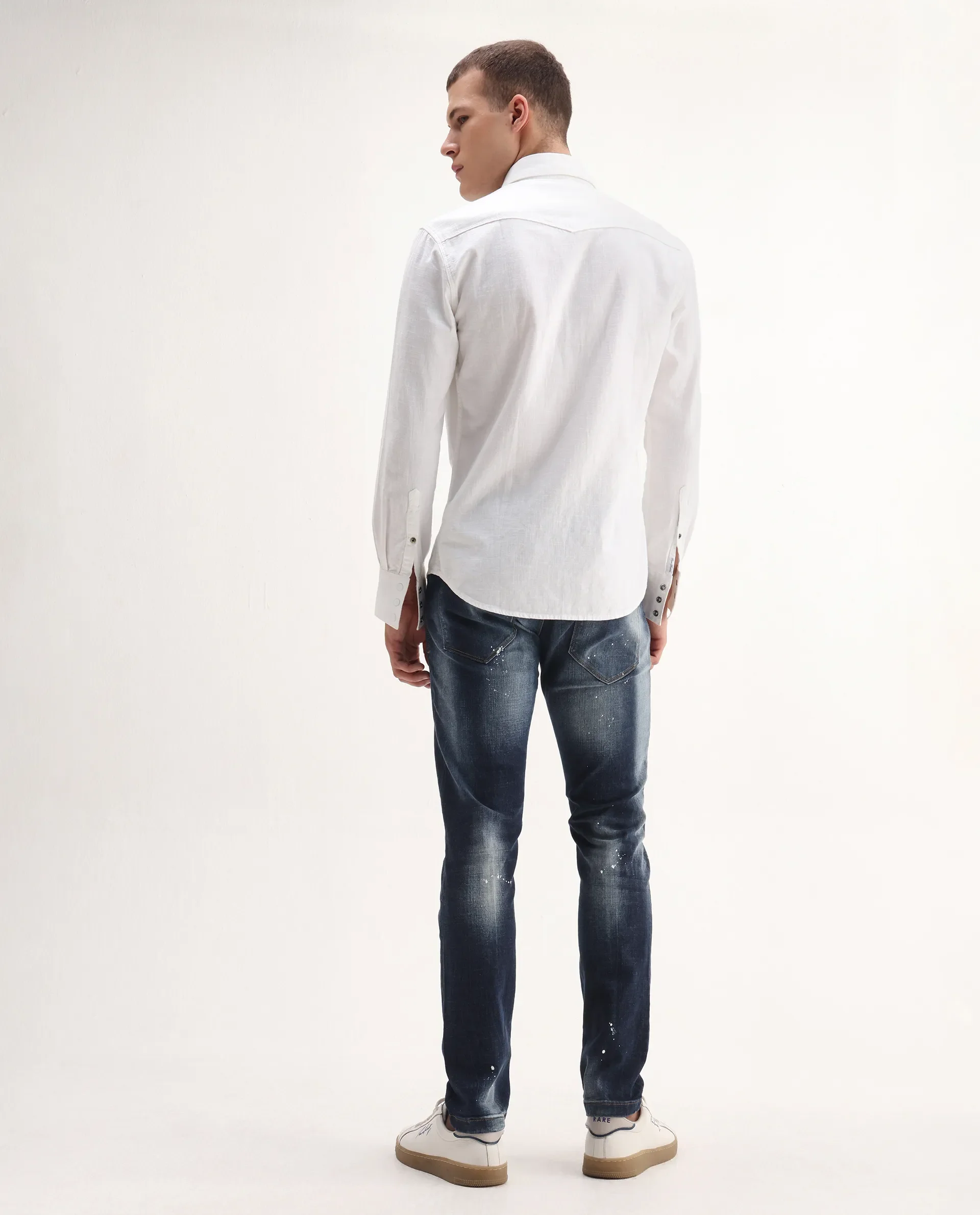 Rare Rabbit Men's Xian Blue Cotton Blend Plain Hawk Slim Fit Jeans - Image 8