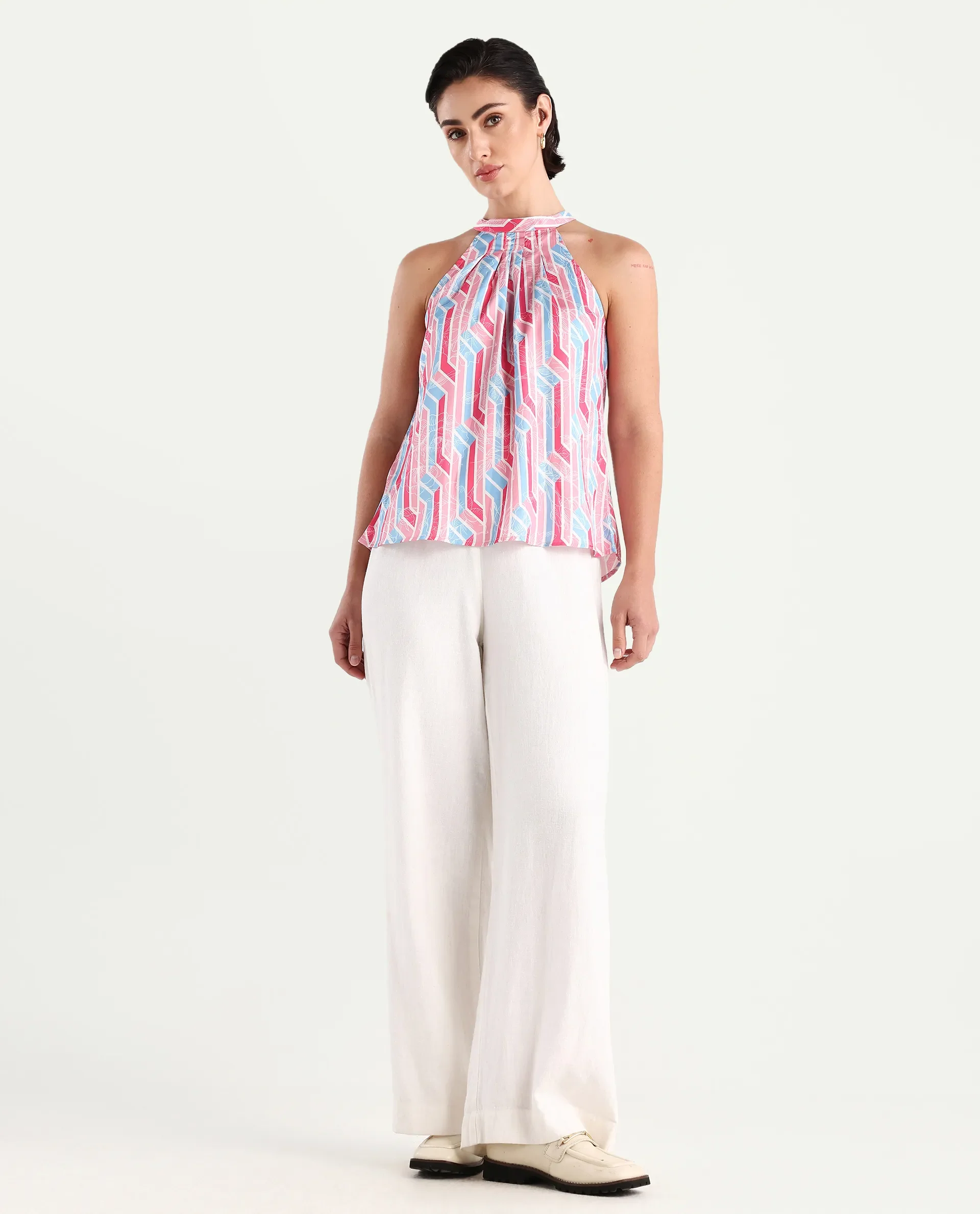 Rareism Women's Xico Light Multi Polyester Halter Neck Geometric Print Sleeveless Regular Fit Top - Image 2