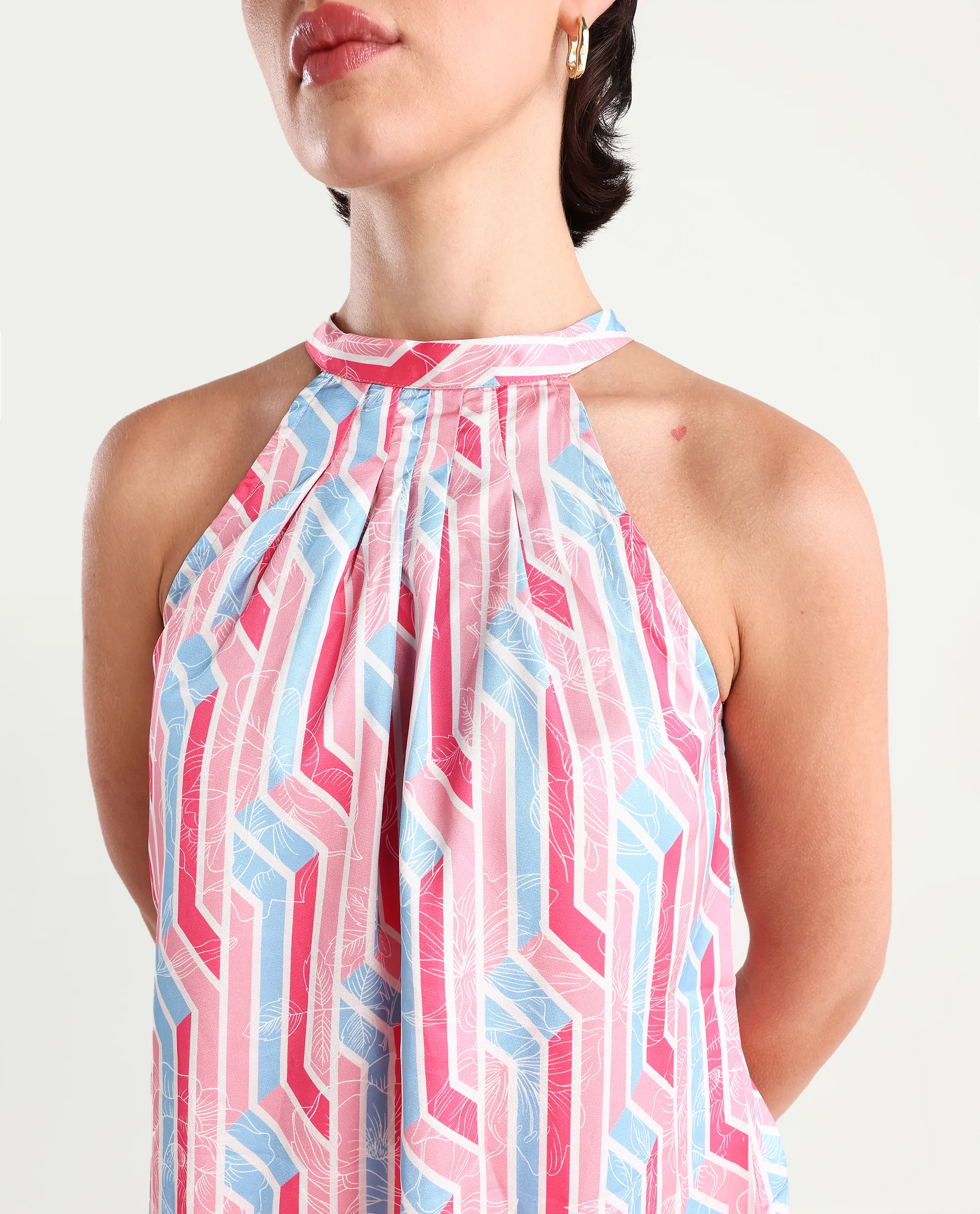 Rareism Women's Xico Light Multi Polyester Halter Neck Geometric Print Sleeveless Regular Fit Top - Image 4