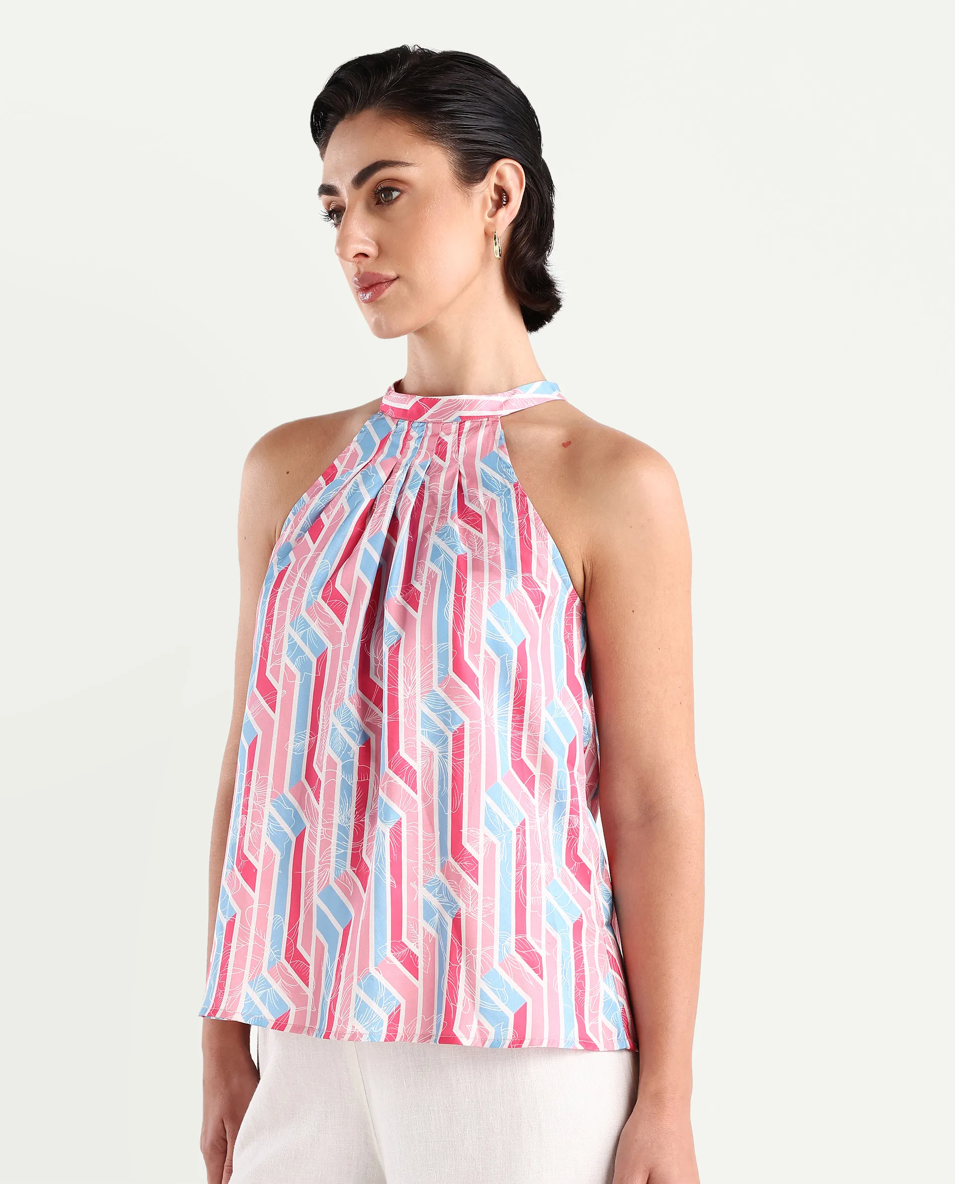 Rareism Women's Xico Light Multi Polyester Halter Neck Geometric Print Sleeveless Regular Fit Top - Image 5