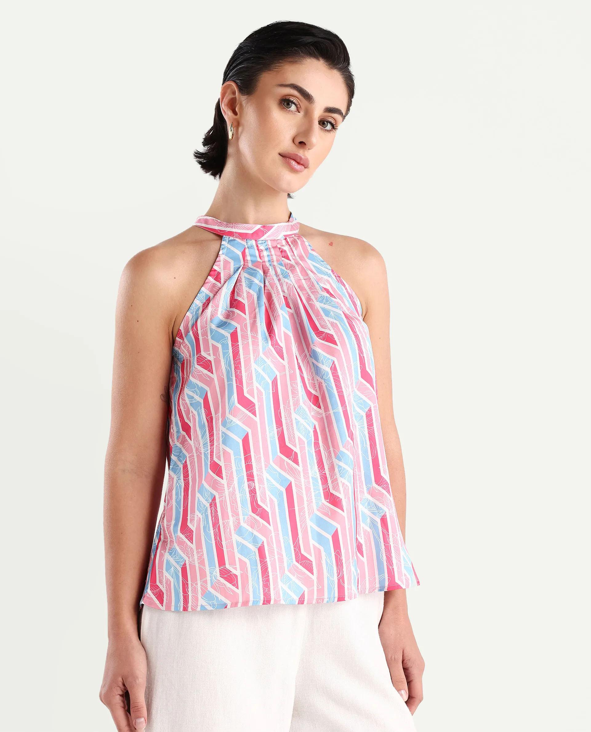 Rareism Women's Xico Light Multi Polyester Halter Neck Geometric Print Sleeveless Regular Fit Top - Image 6