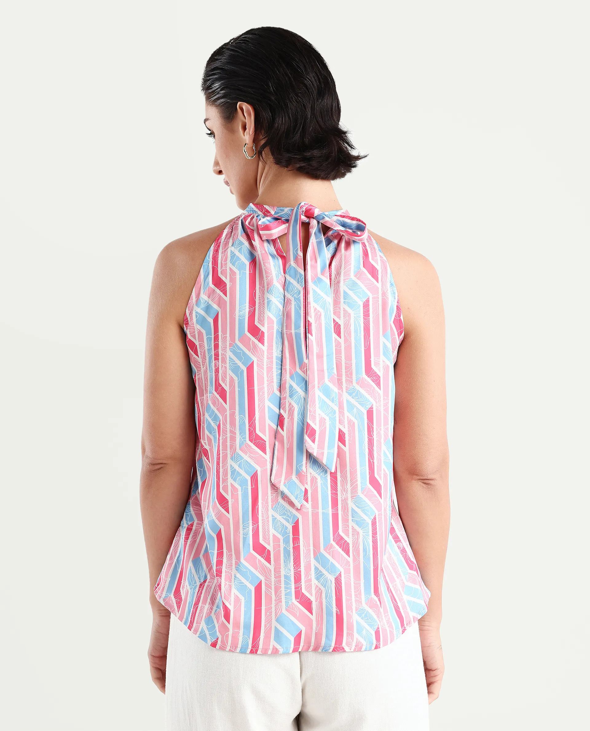 Rareism Women's Xico Light Multi Polyester Halter Neck Geometric Print Sleeveless Regular Fit Top - Image 7