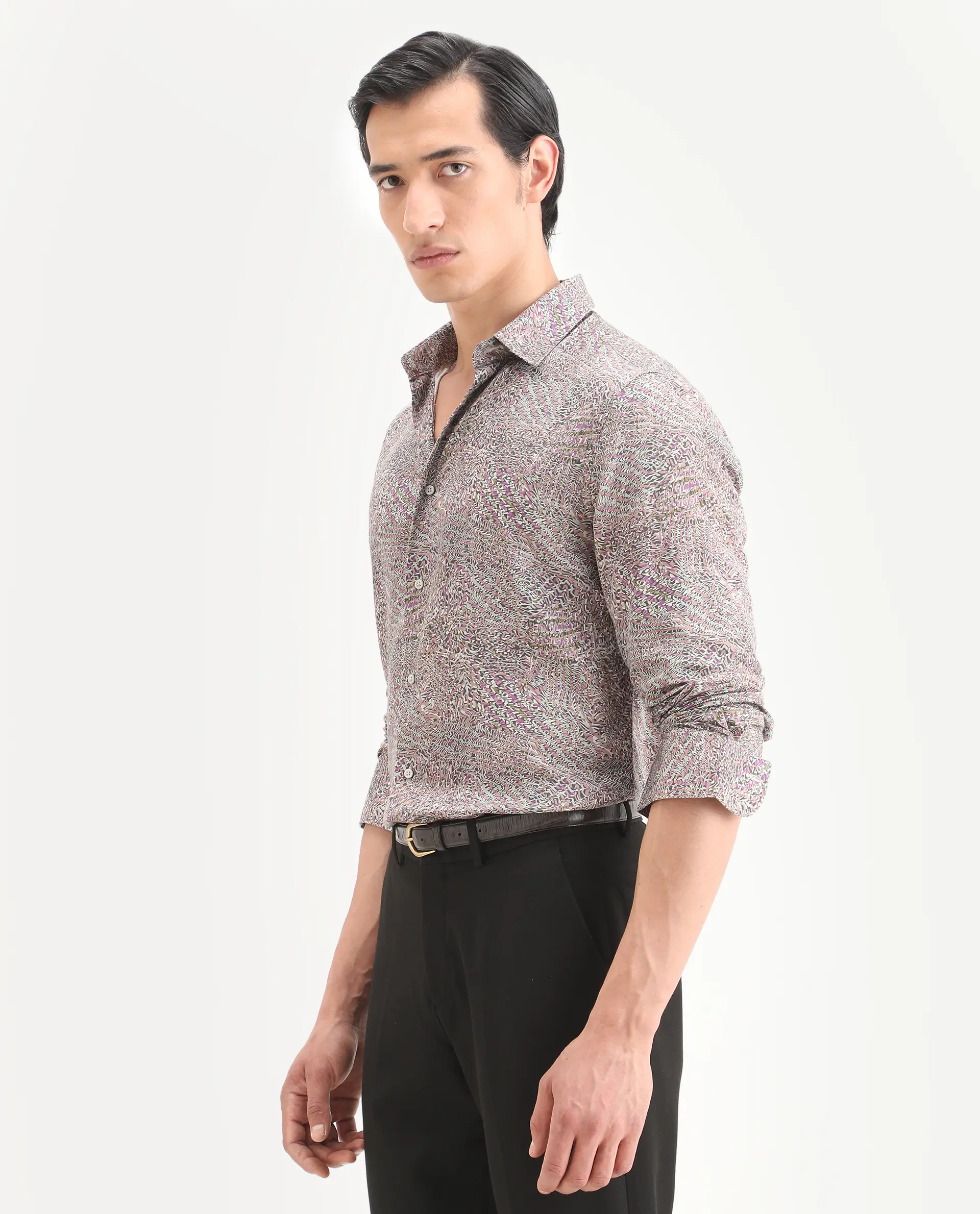 Rare Rabbit Men's Xion-1 Multi Cotton Blend Fabric Full Sleeve Spread Collar Regular Fit Abstract Print Shirt - Image 4