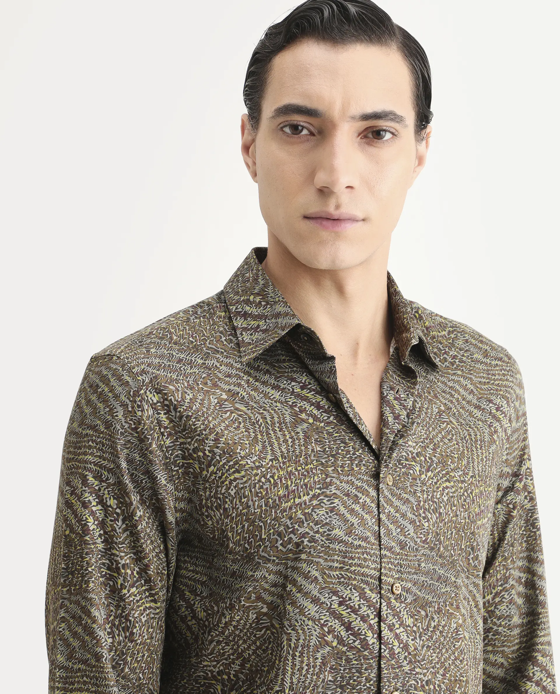 Rare Rabbit Men's Xion-2 Dusky Green Cotton Blend Fabric Full Sleeve Spread Collar Regular Fit Abstract Print Shirt - Image 3