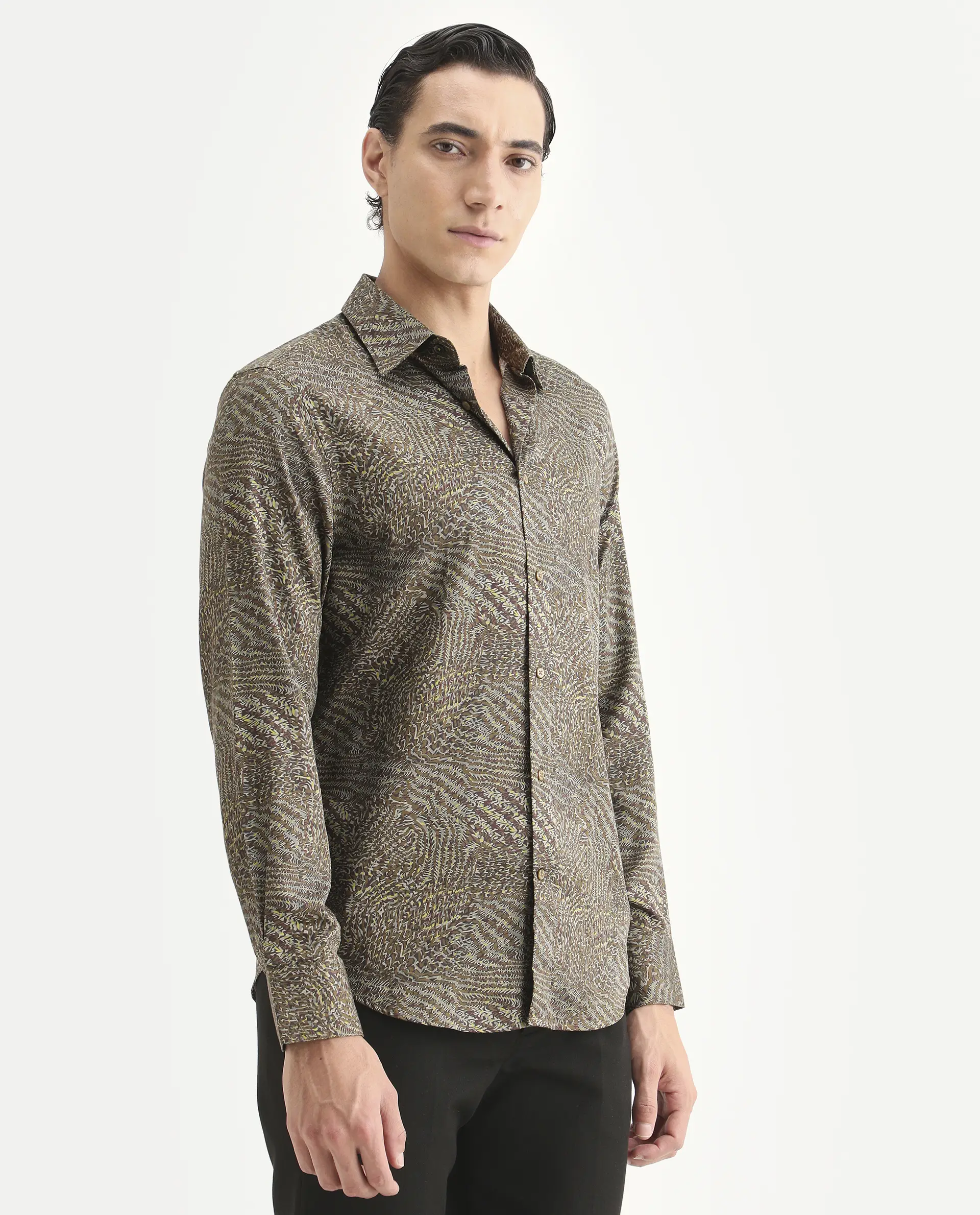 Rare Rabbit Men's Xion-2 Dusky Green Cotton Blend Fabric Full Sleeve Spread Collar Regular Fit Abstract Print Shirt - Image 6