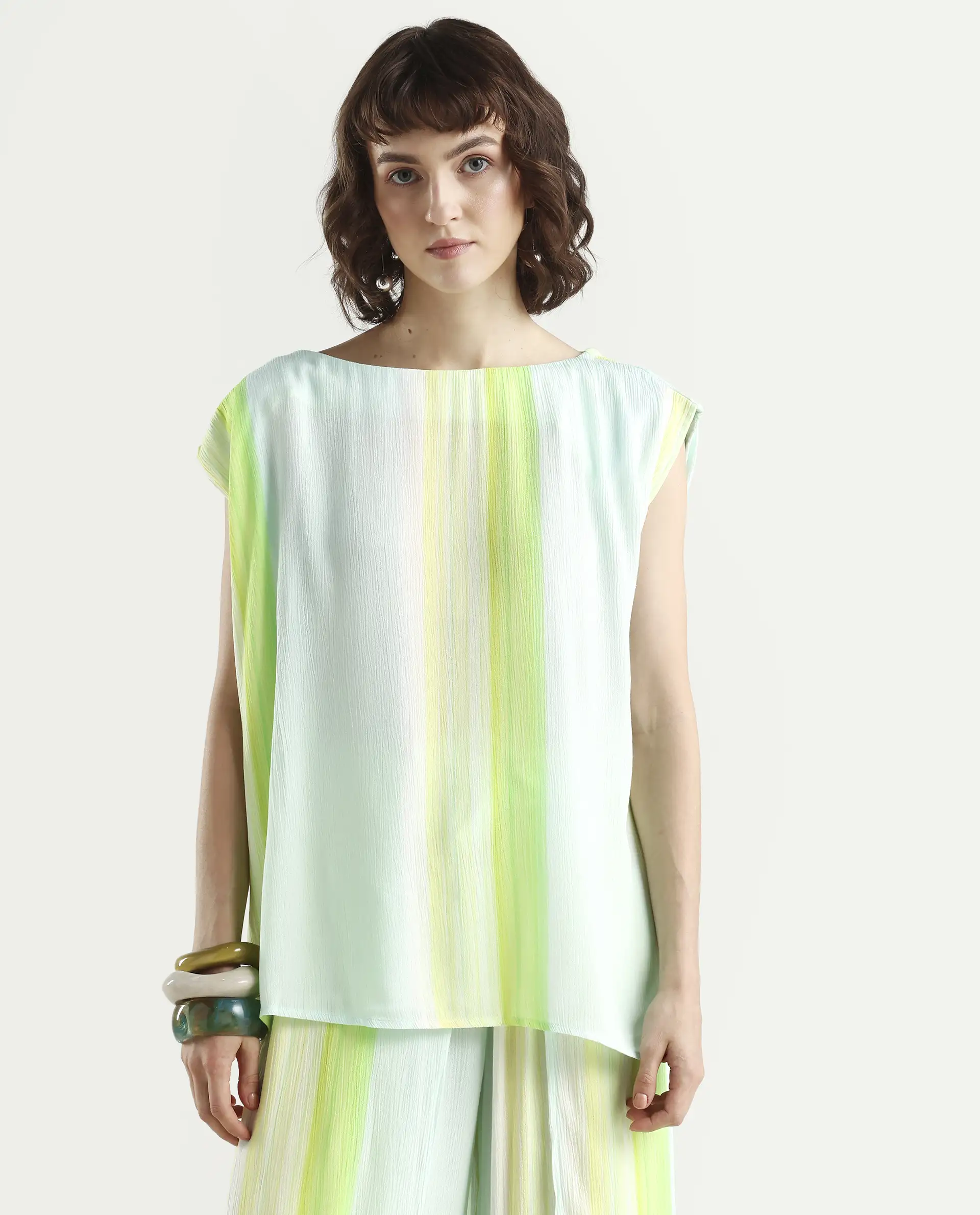 Rareism Women's Yadot-T Multi Rayon Crew Neck Striped Sleeveless Boxy Fit Top - Image 3