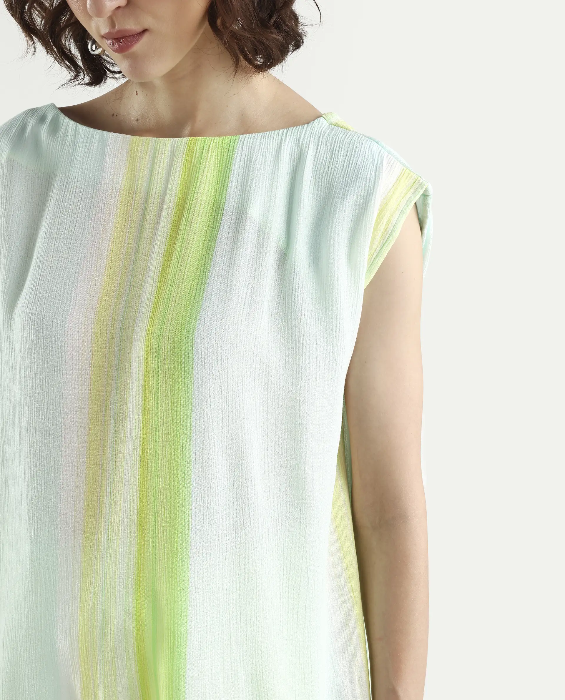 Rareism Women's Yadot-T Multi Rayon Crew Neck Striped Sleeveless Boxy Fit Top - Image 4