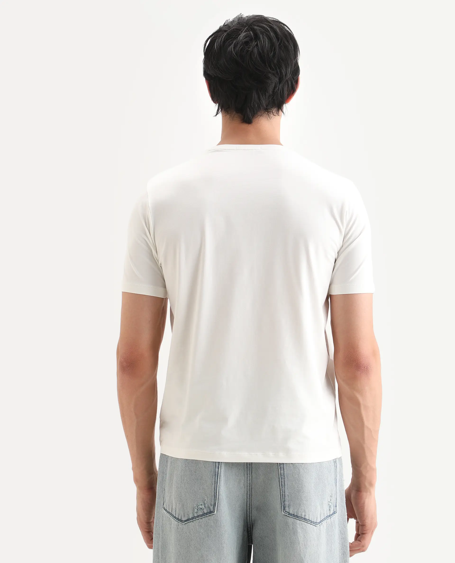 Rare Rabbit Men's Yal White Cotton Blend Fabric Half Sleeve Crew Neck Regular Fit Graphic Print T-Shirt - Image 6