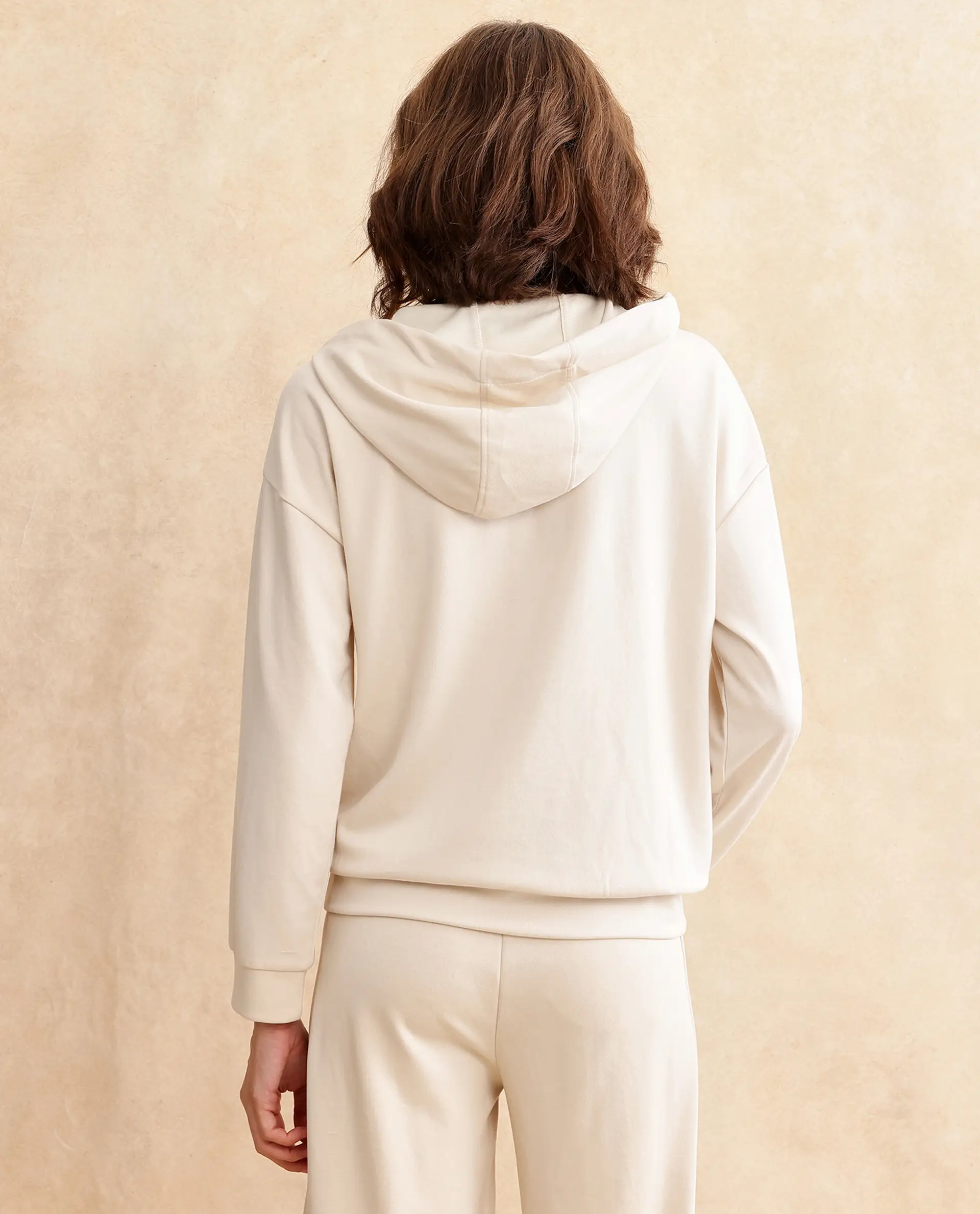 Rareism Women's Yalova Off White Modal Blend Hooded Plain Relaxed Fit Sweatshirt - Image 13