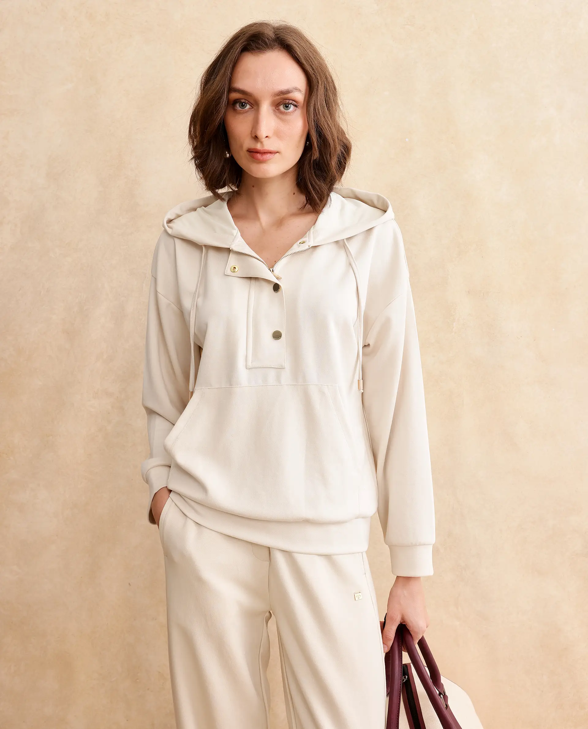 Rareism Women's Yalova Off White Modal Blend Hooded Plain Relaxed Fit Sweatshirt - Image 3
